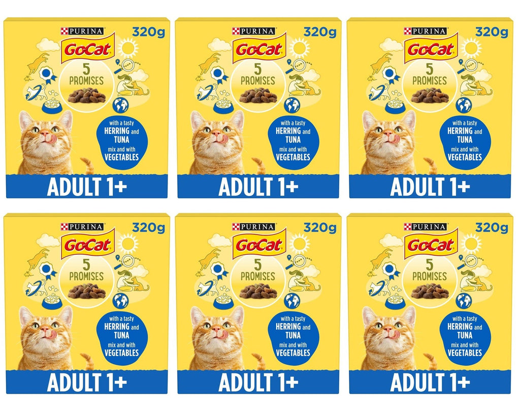 6 x Go-Cat® With Herring And Tuna Mix With Vegetables Dry Cat Food 320G