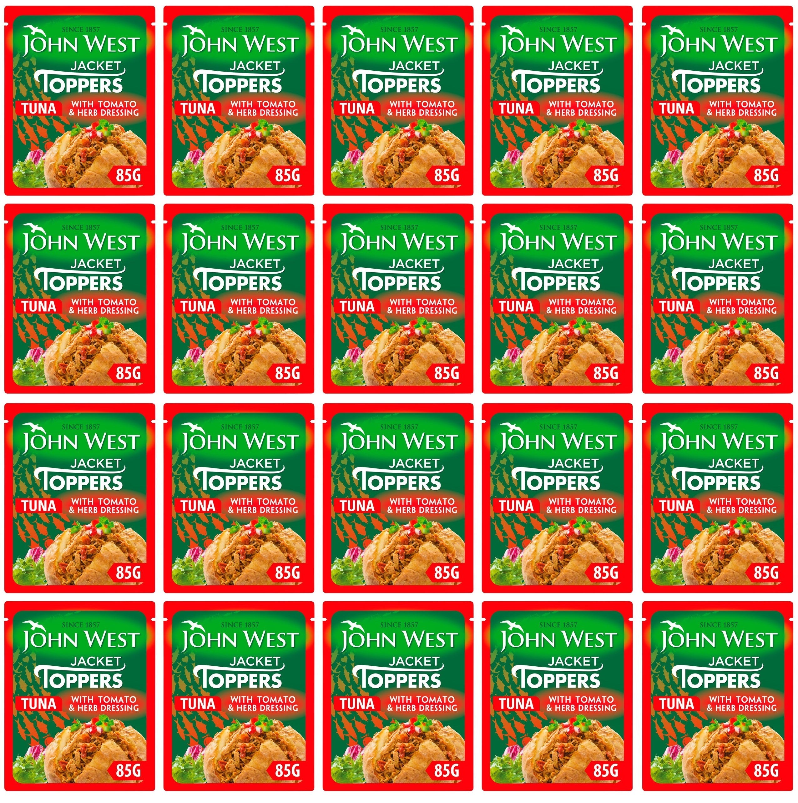 20 x John West Jacket Toppers Tuna With An Oven Dried Tomato & Herb Dressing 85G
