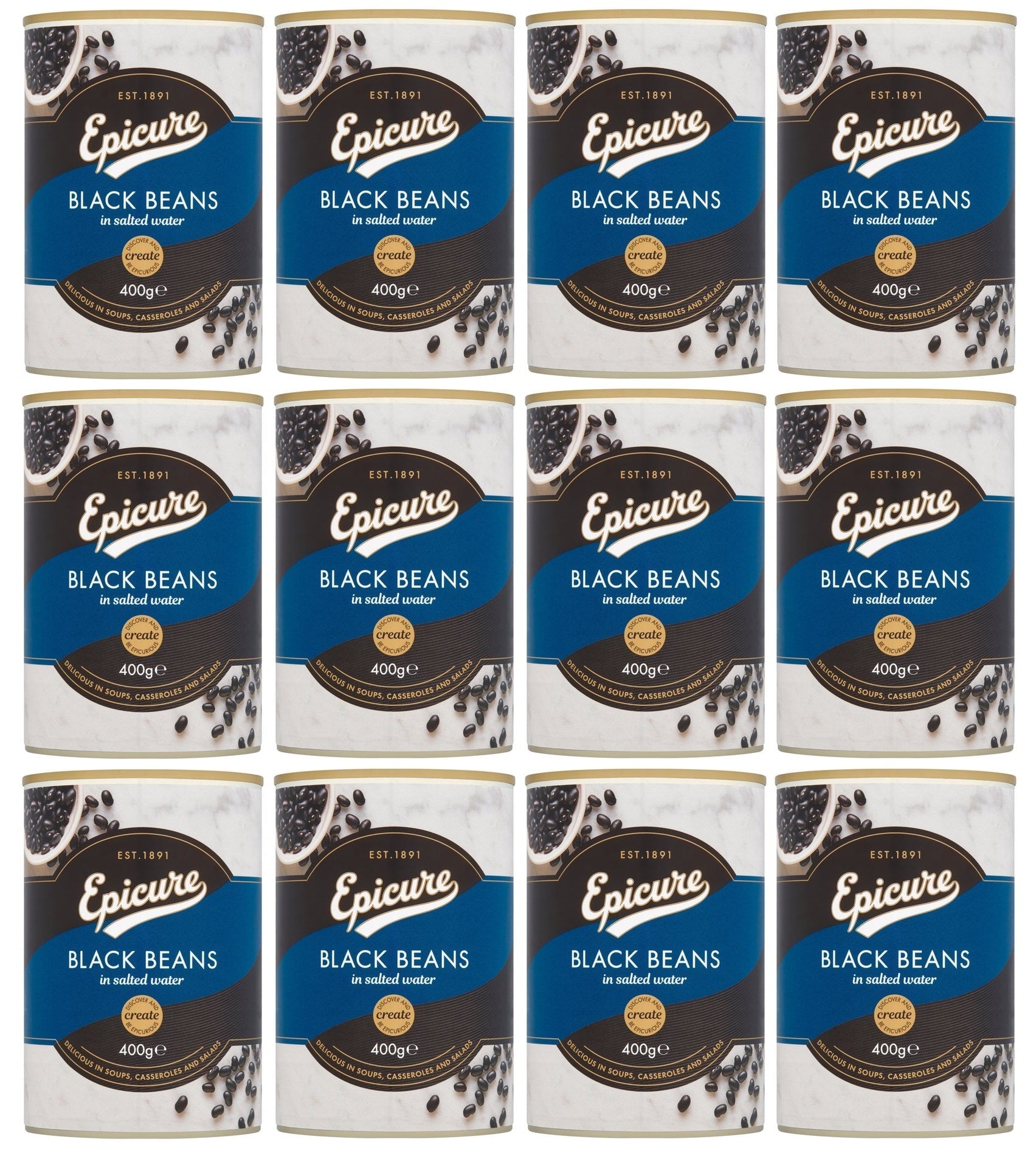 12 x Epicure Black Beans In Salted Water 400G