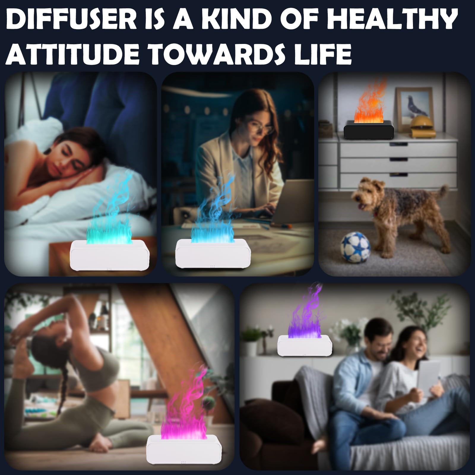 7Color Flame Diffuser – Bonfire & Fireplace (10.7 x 3 x 3.1 in)