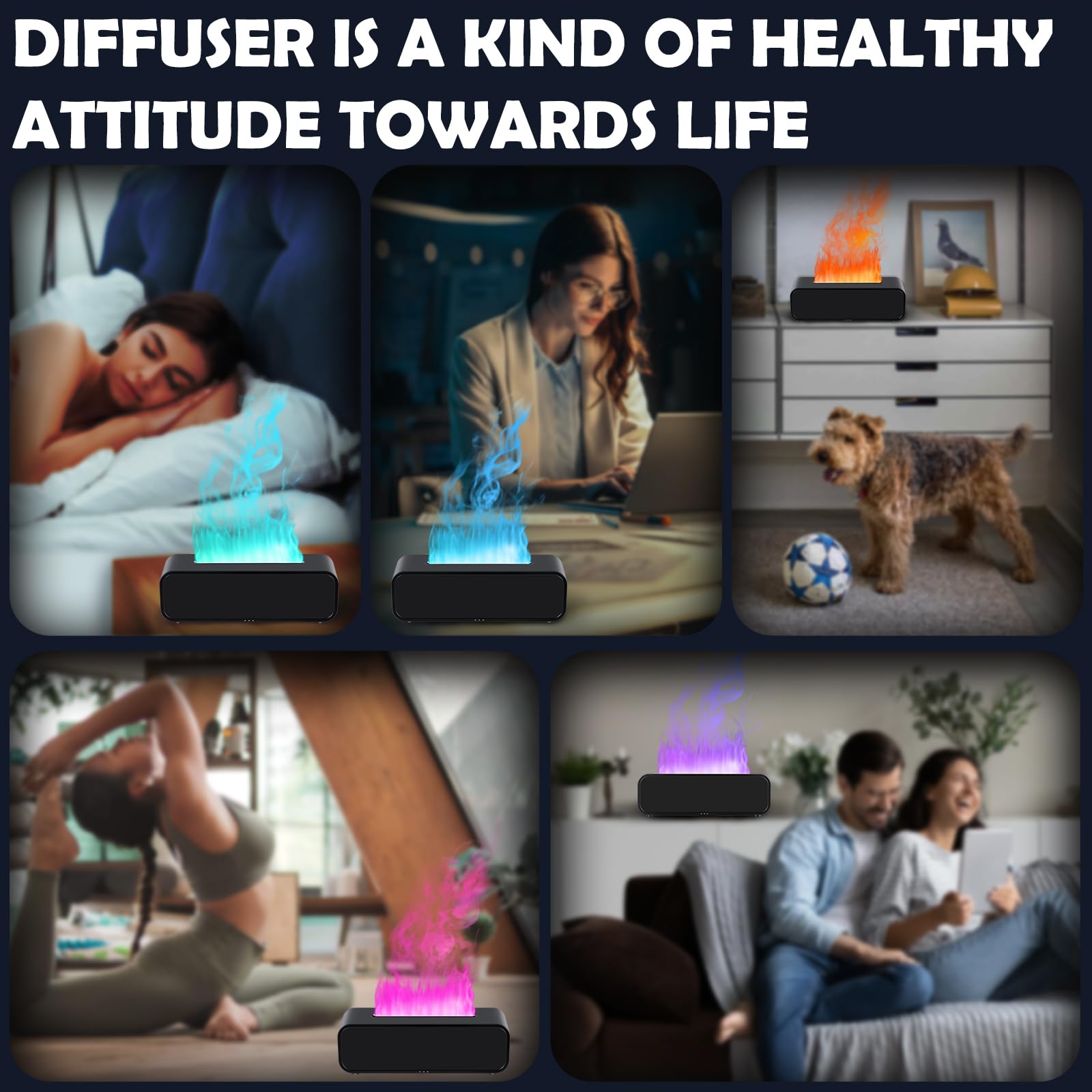 7Color Flame Diffuser – Bonfire & Fireplace 10.7in x 3in x 3.1in