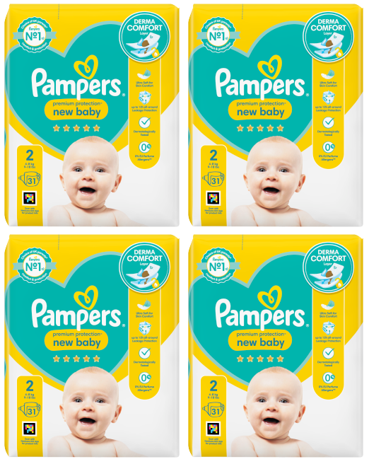 4 x Pampers New Baby Size 2 31 Pack