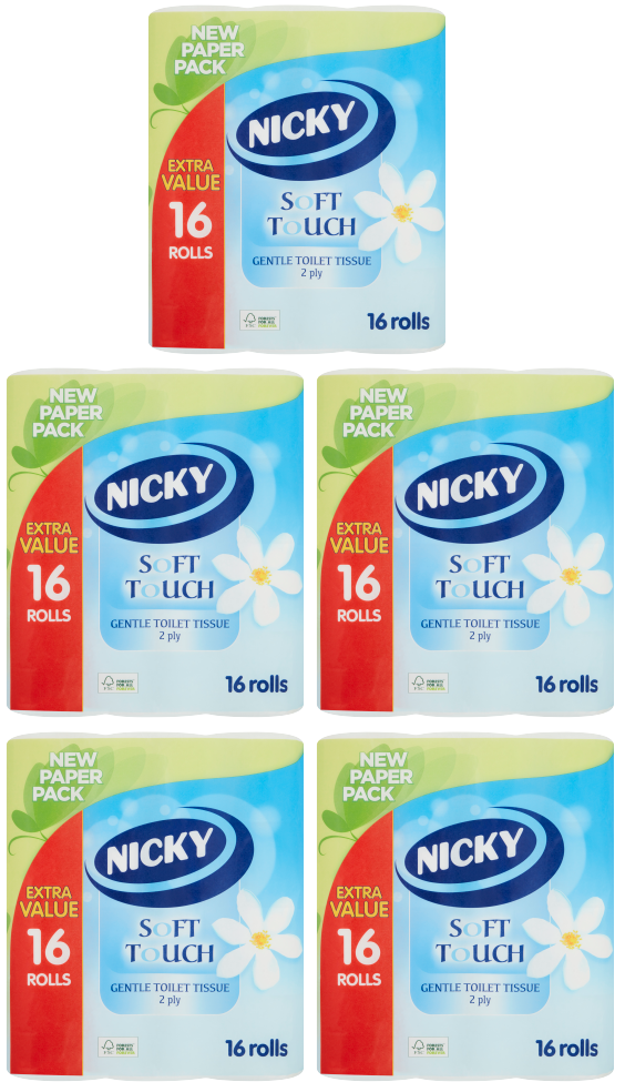 5 x Nicky Soft Touch White 16 Roll