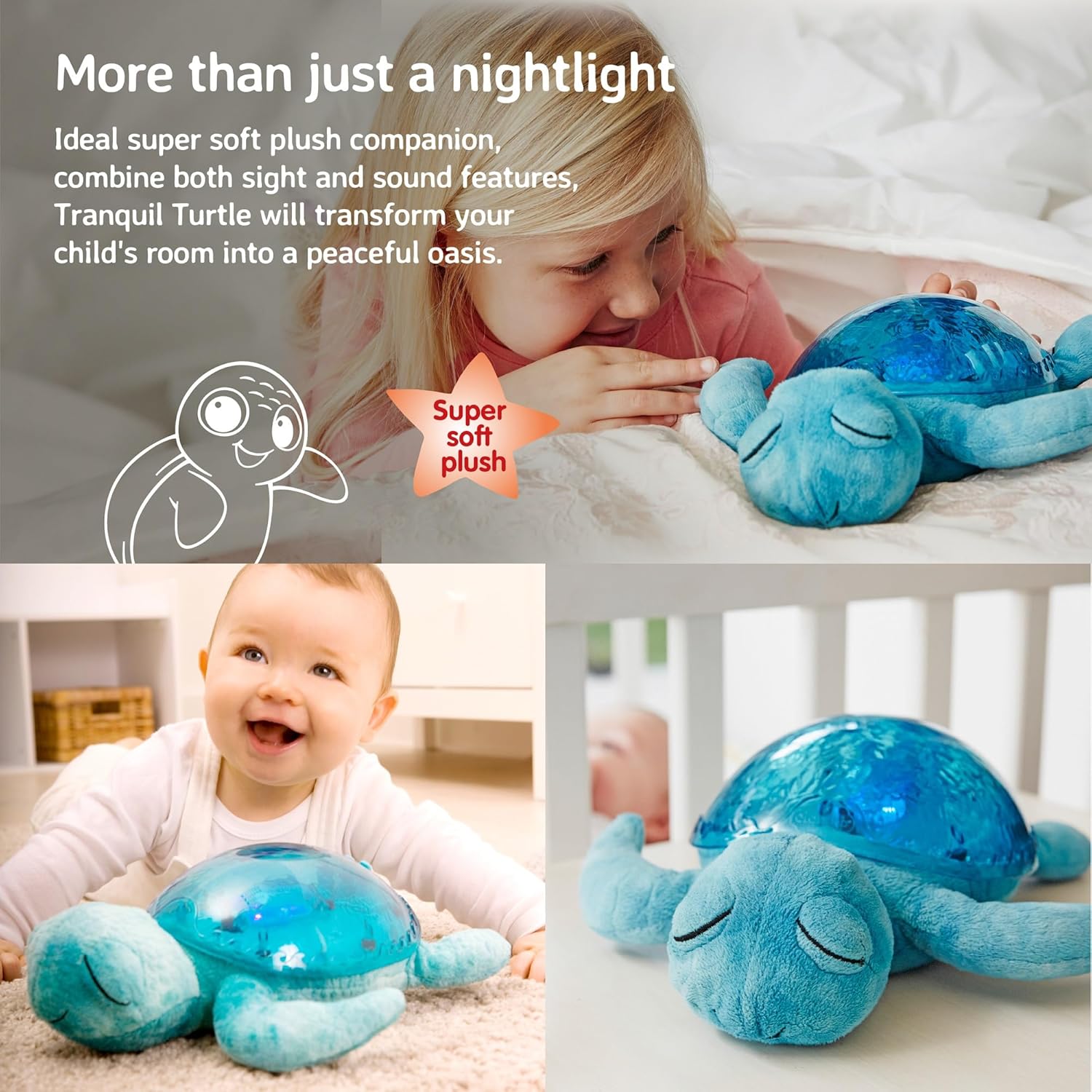 Cloud B Tranquil Turtle Rechargeable Projector Nightlight with White Noise Soothing Sounds - Ocean Blue