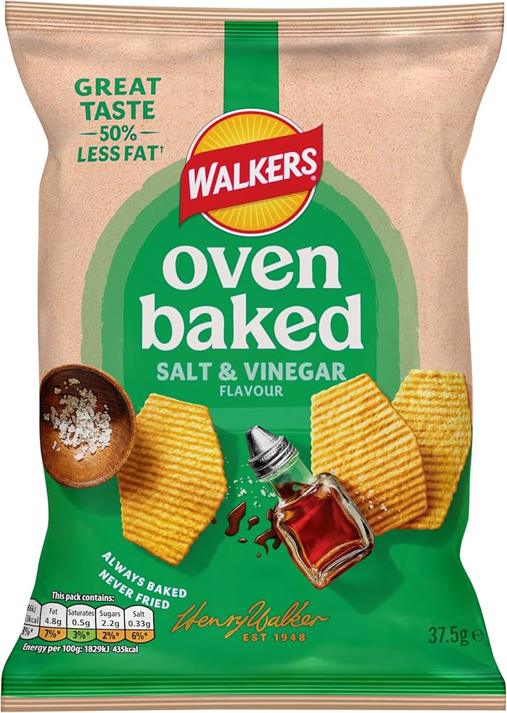32 x Walkers Baked Salt & Vinegar Snacks Crisps 37.5G