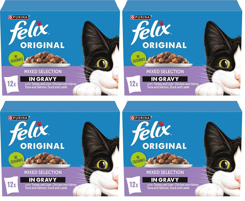 4 x Felix Original Mixed Selection In Gravy Wet Cat Food 12X85G