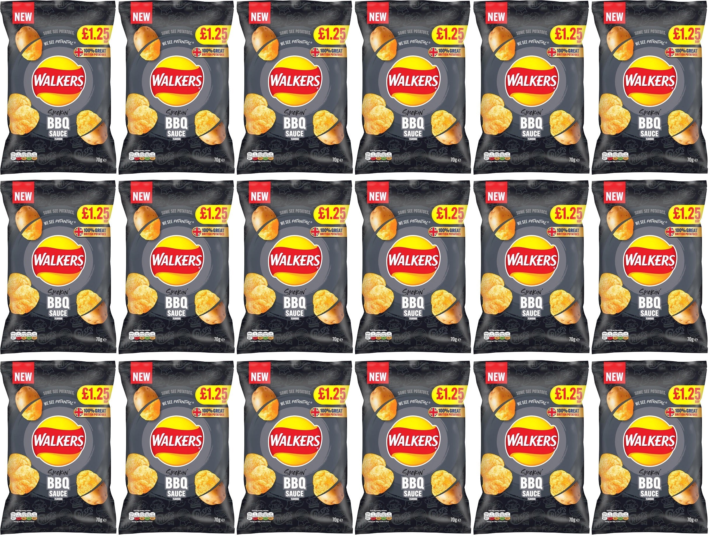 18 x Walkers Bbq Sauce - 70GM