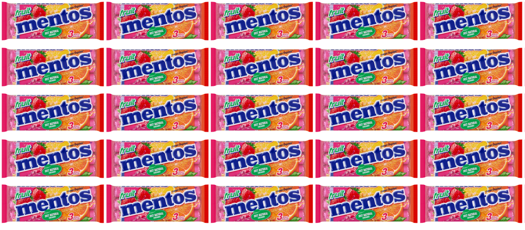 25 x Mentos Fruit Roll 3Pk 3X38Gm