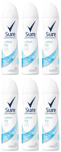 6 x Sure Women Anti-Perspirant Deodorant Aerosol Cotton Dry 150 Ml
