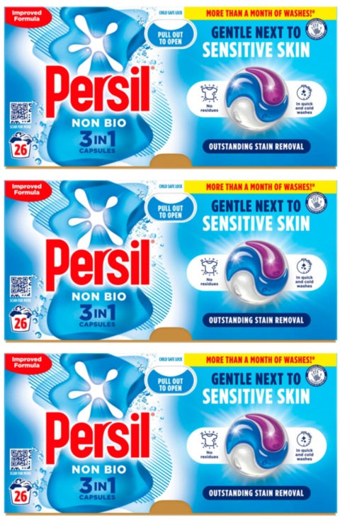 3 x Persil  3 In 1 Washing Capsules Non Bio 26 Washes