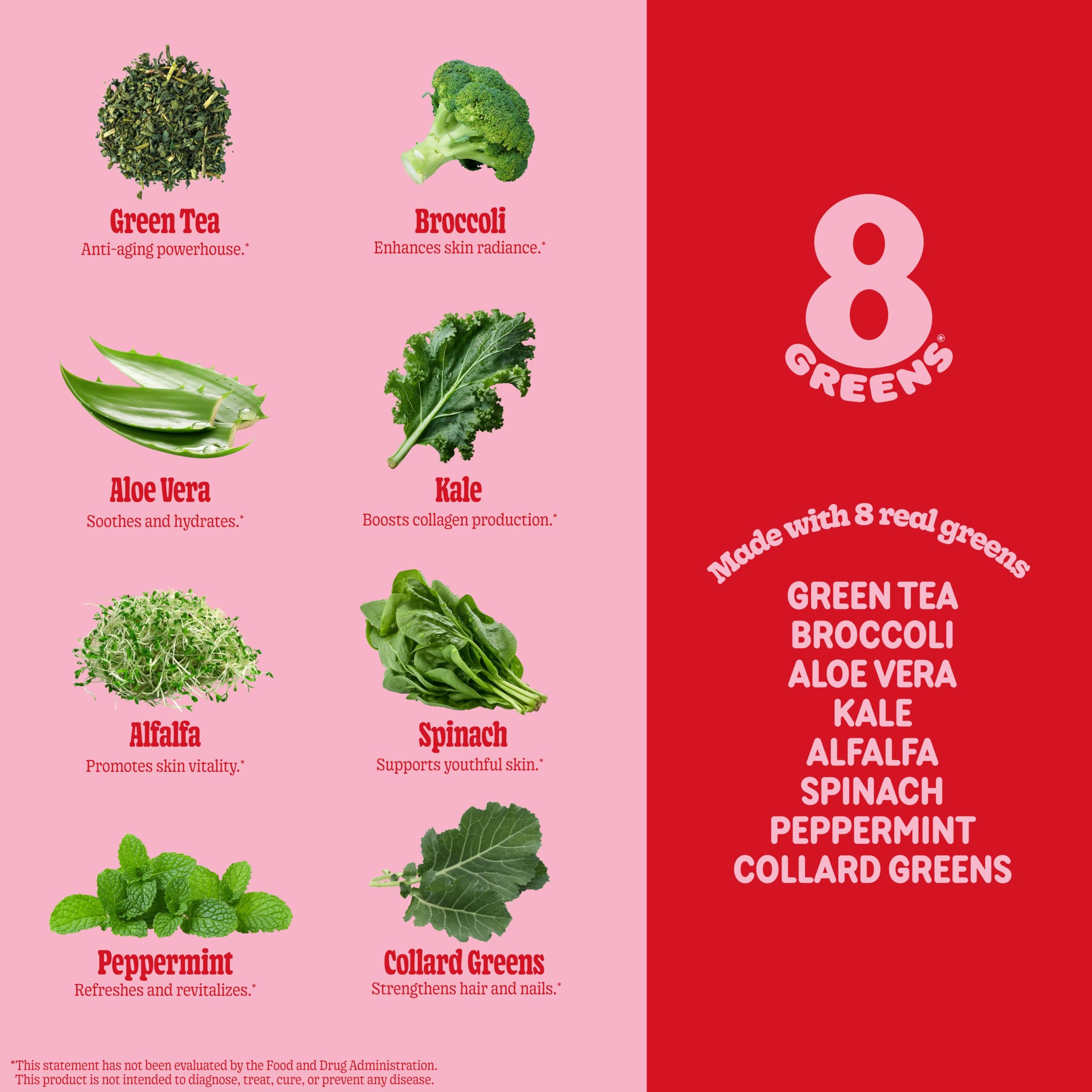 8Greens Beauty Gummies with Collagen & Biotin – Strawberry, 50 Count