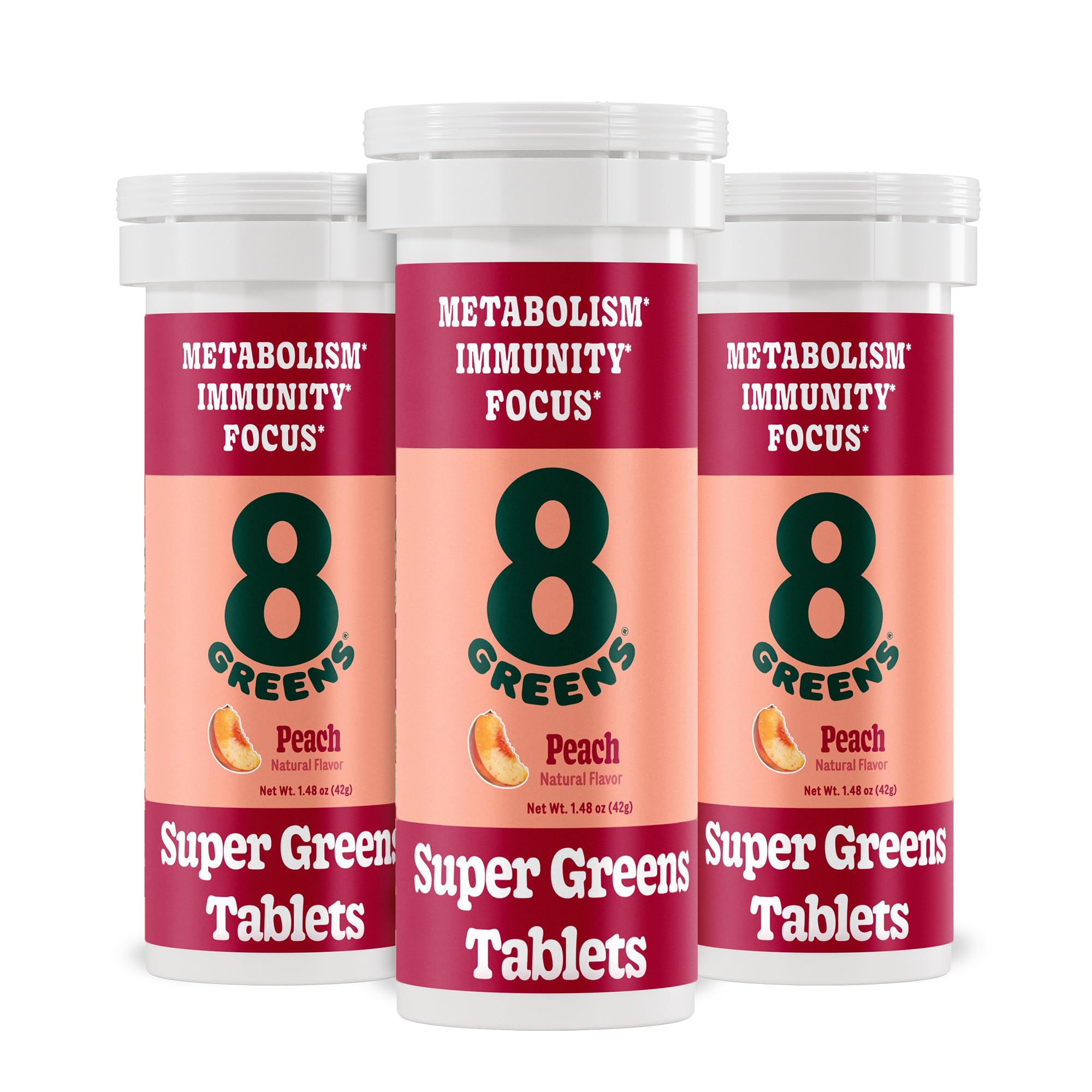 8Greens Supergreens Tablets – Organic Peach Flavor, 30 Servings