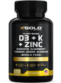 Vitamin D3 5000 IU + K2 MK7/MK4/K1, Zinc, Quercetin, Elderberry, Turmeric & Echinacea – 8-in-1 Plant-Based (120 capsules)