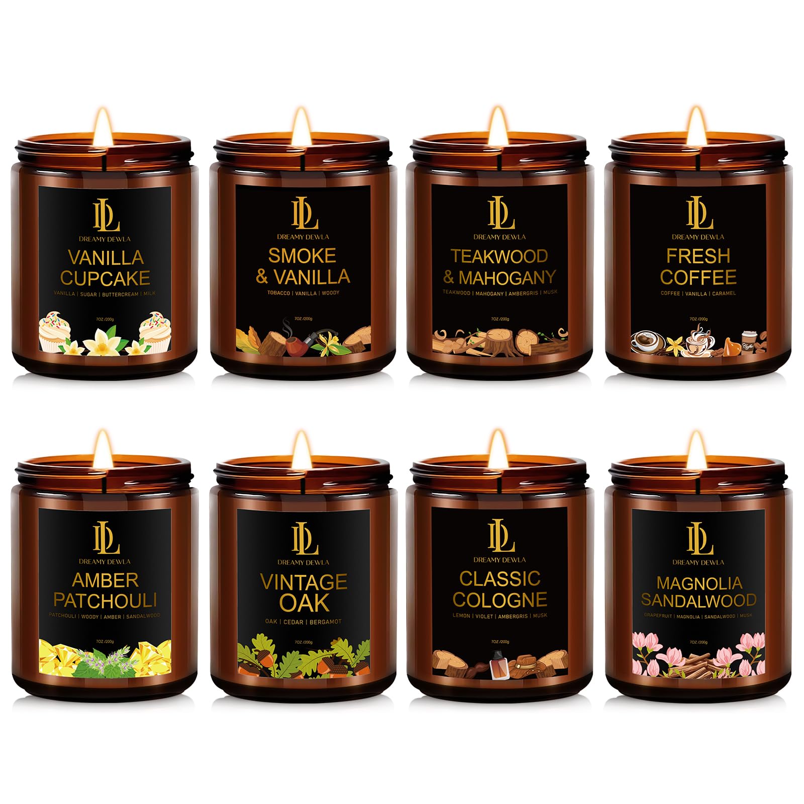 8-Pack Soy Candle Set for Home Scent – Teakwood Mahogany, Vanilla Cupcake, Cologne & More (56 oz)