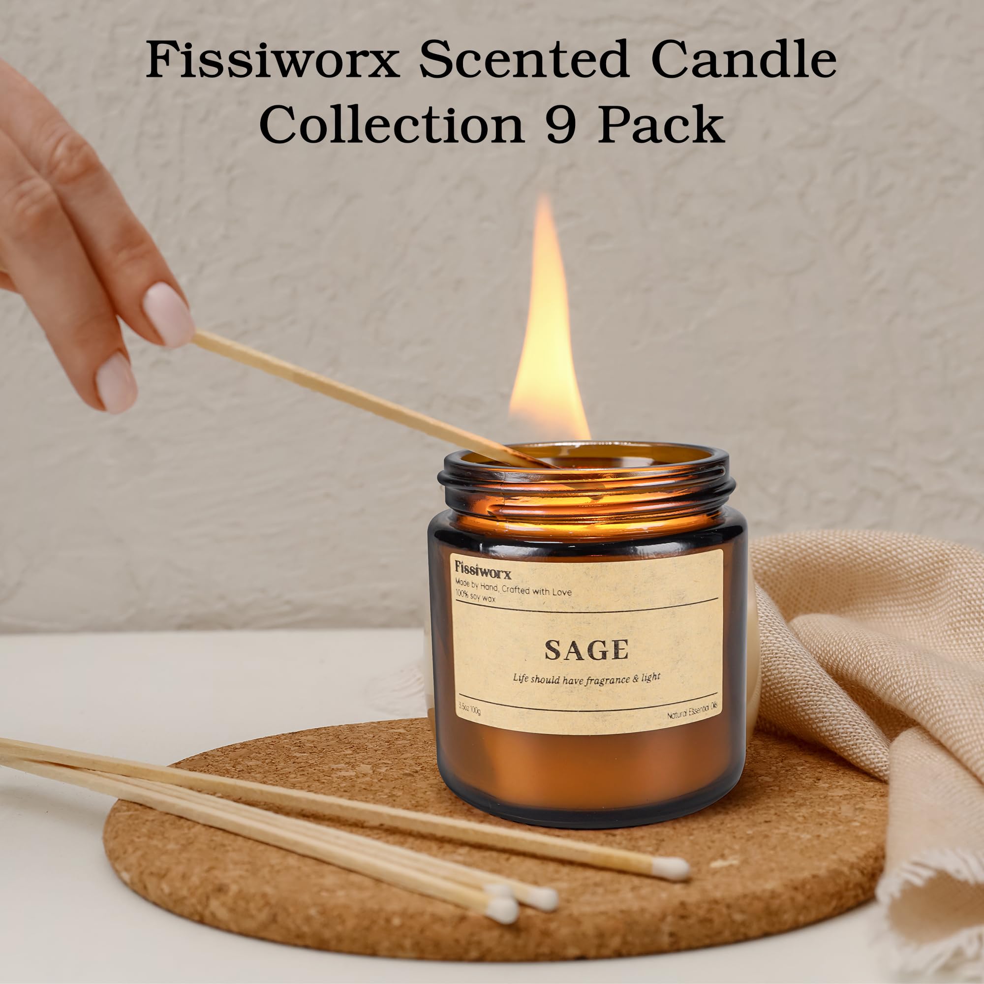 9 Pack Soy Candles – Vanilla, Lavender & Sage | 270 Hours Long-Lasting