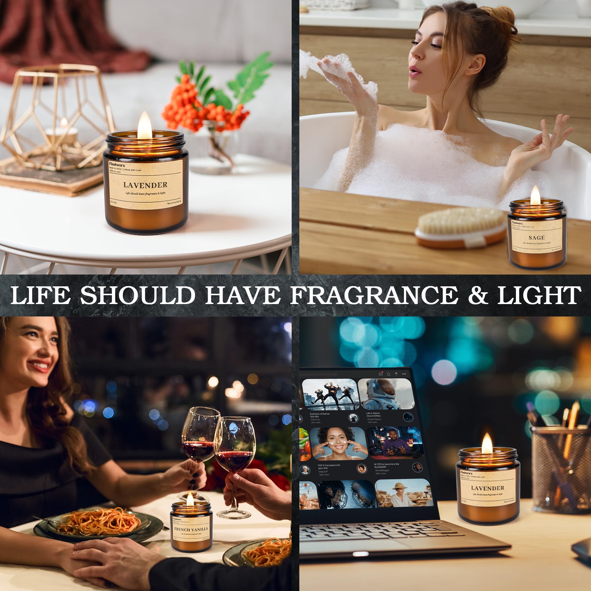 9 Pack Soy Candles – Vanilla, Lavender & Sage | 270 Hours Long-Lasting