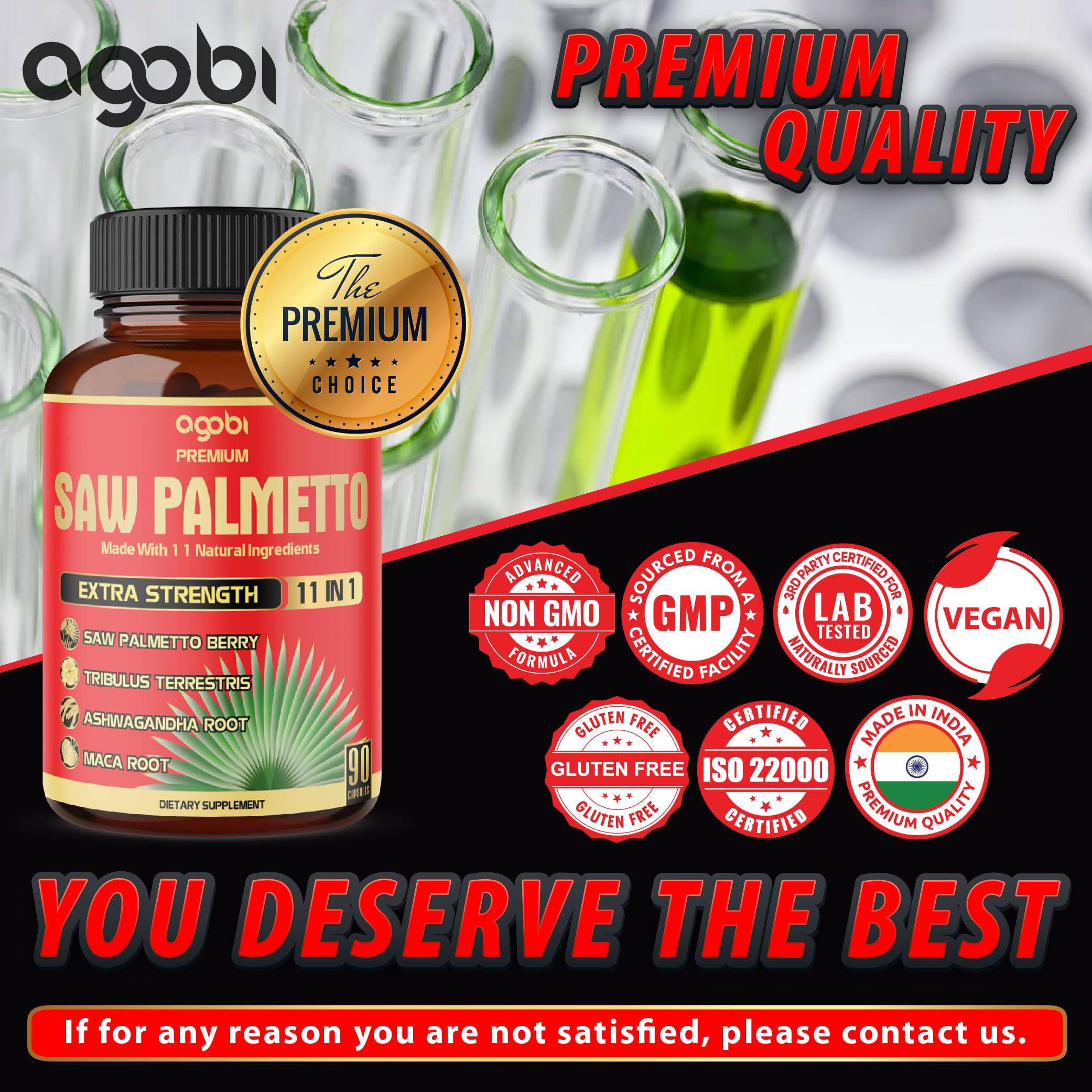 Premium Saw Palmetto Capsules with Ashwagandha, Turmeric & More | 90 Capsules (3-Month Supply)