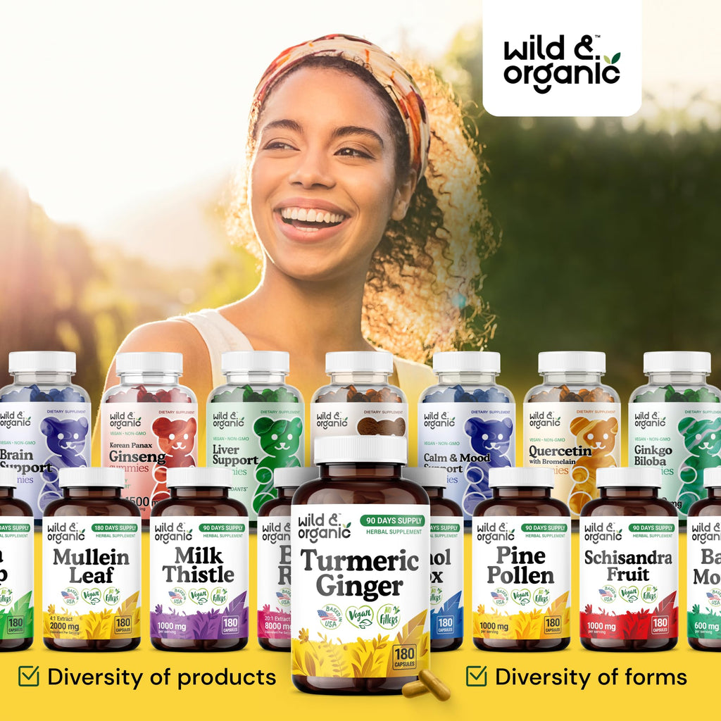 Wild & Organic Turmeric & Ginger Capsules | Mobility & Immune Support | 180 Count | Vegan