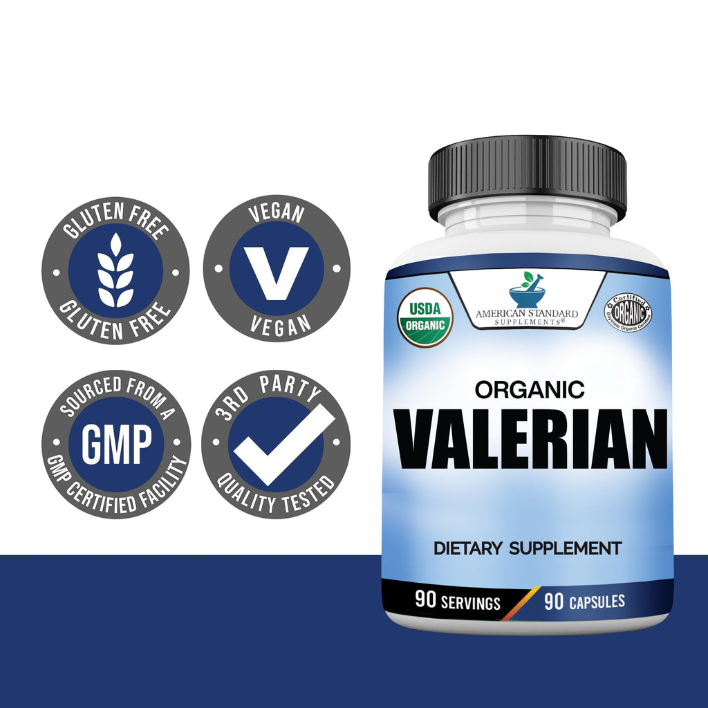 American Standard Organic Valerian – 90 Capsules, Pack of 2 | Vegan, Gluten Free, Non-GMO