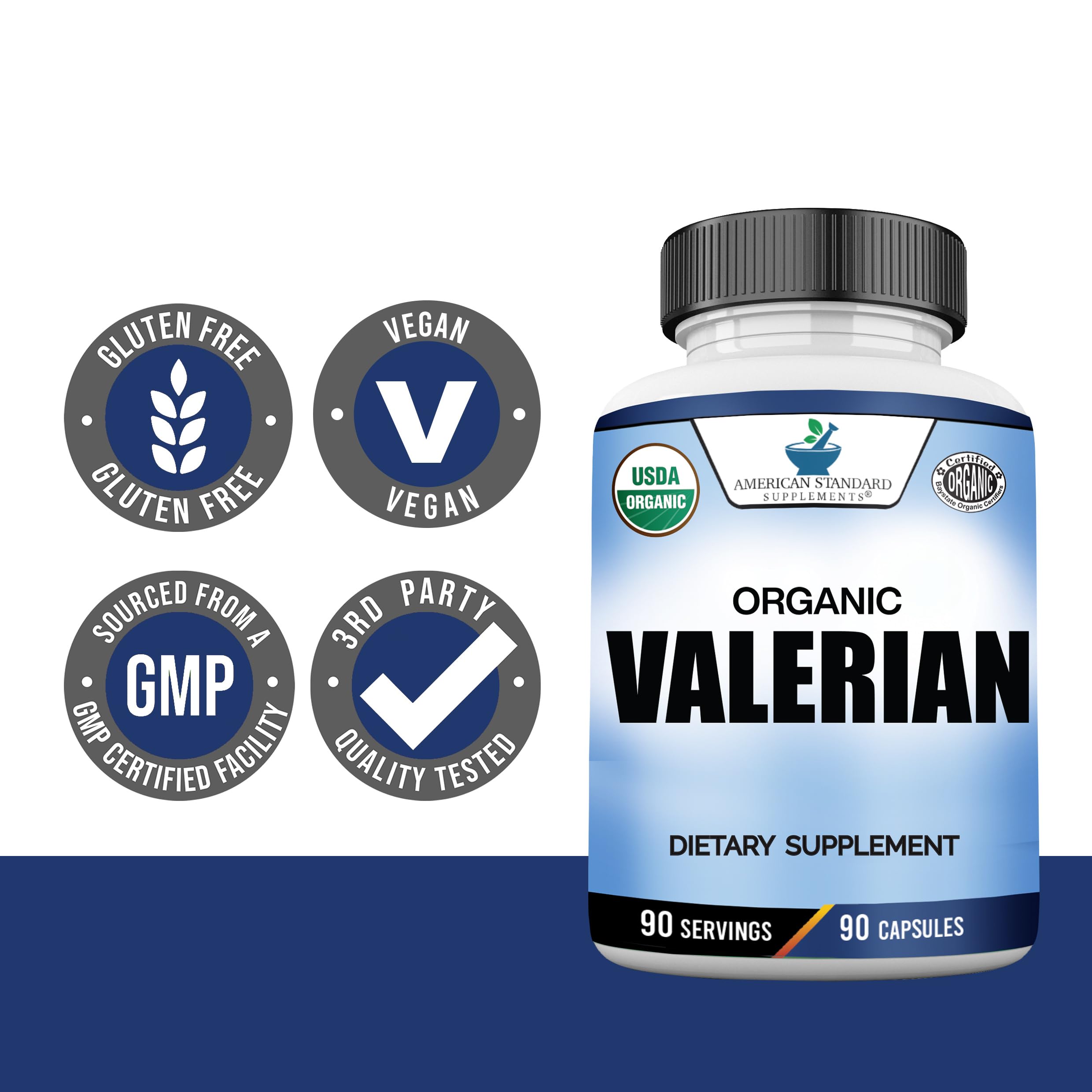 American Standard Organic Valerian – 90 Capsules, Pack of 2 | Vegan, Gluten Free, Non-GMO