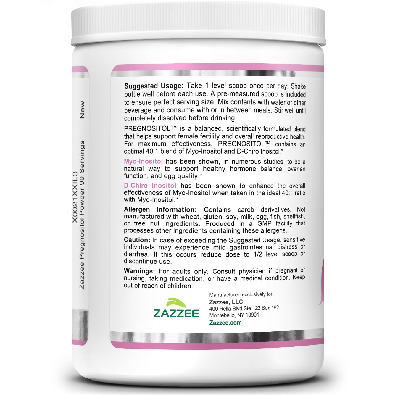 Zazzee PREGNOSITOL Powder – 3 Month Supply, 40:1 Myo-Inositol/D-Chiro-Inositol, Free Scoop, Vegan