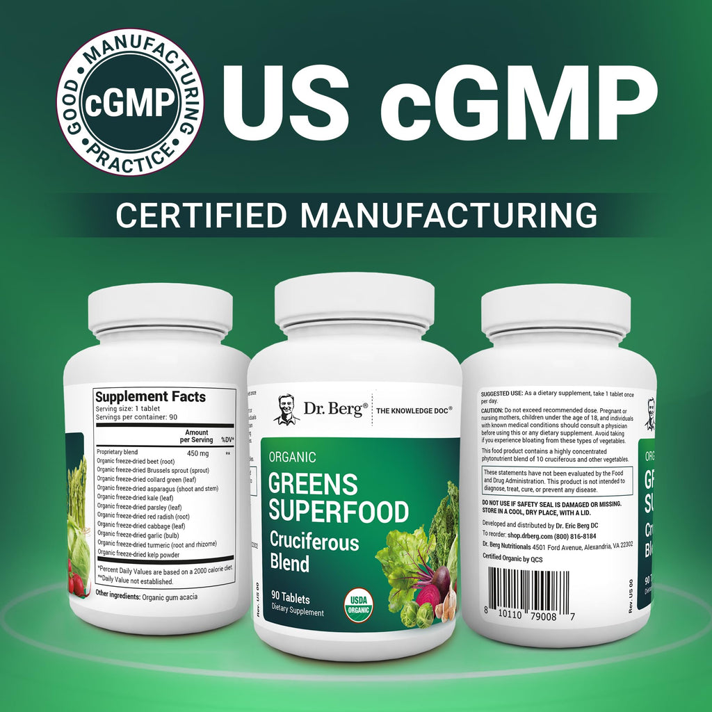 Dr. Berg's Greens Superfood – Cruciferous Veggie Tablets (90 Count)