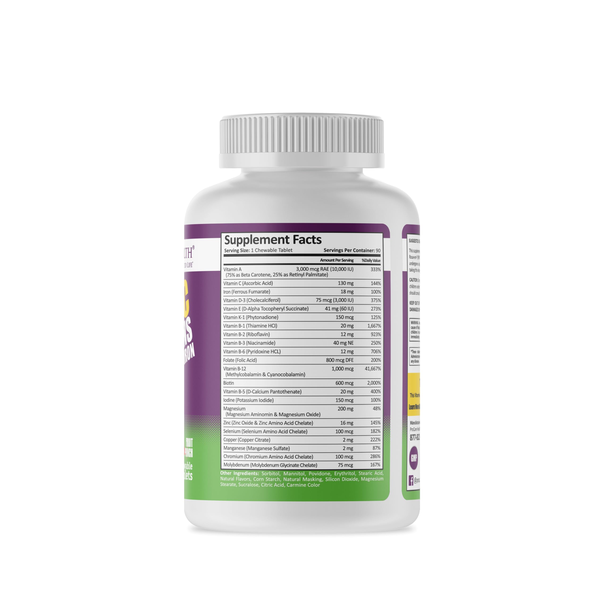 ProCare Health Bariatric Chewable Multivitamin with Iron 18mg (90 Tablets) - Fruit Punch Flavor - For Gastric Bypass & Sleeve Gastrectomy Patients* (3 Month Supply)