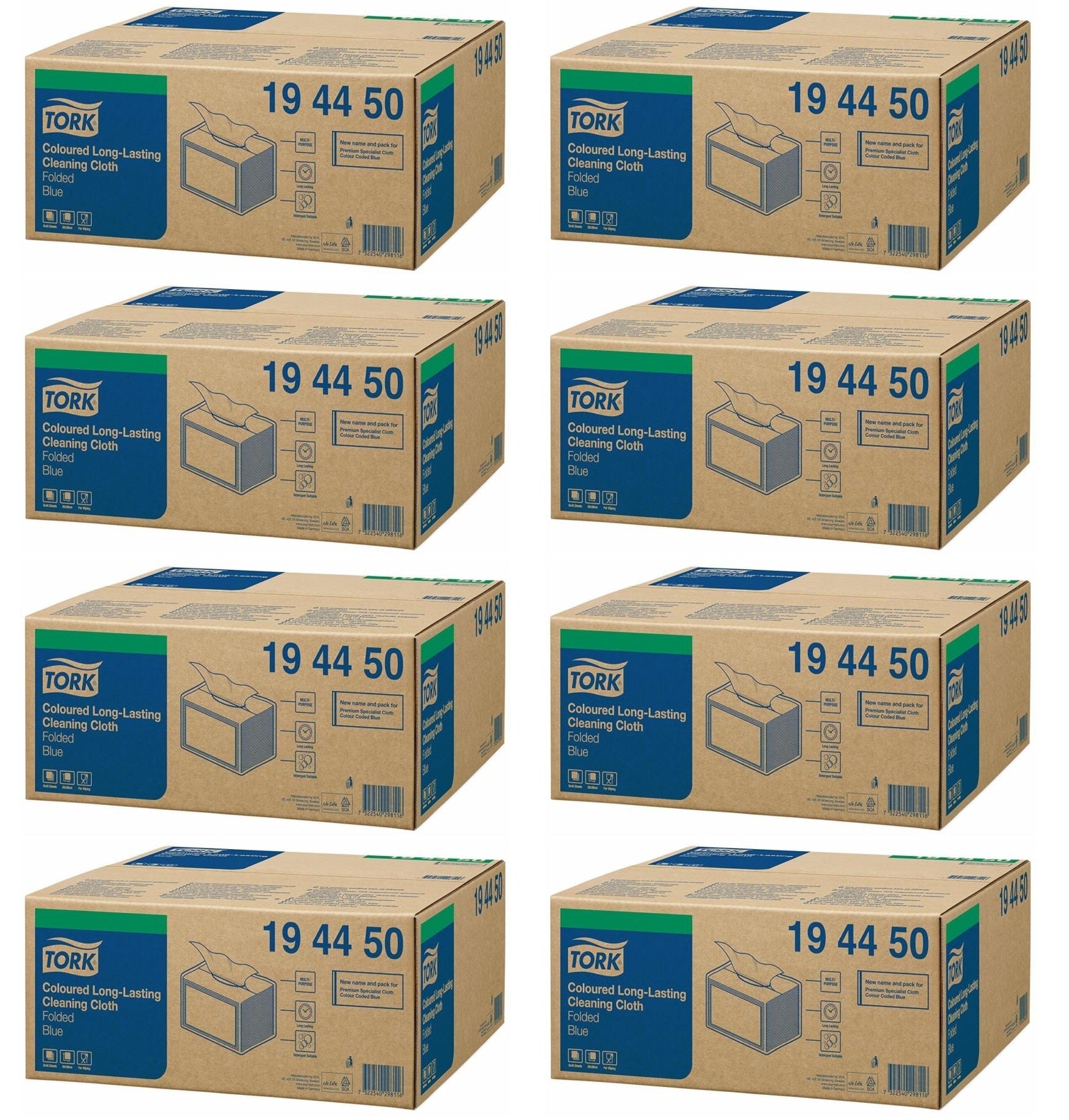 8 x Tork Coloured Long-Lasting Cleaning Cloth Blue W8 -194450