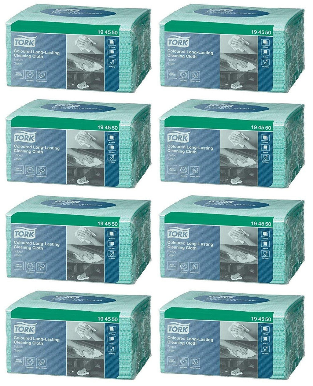 8 x Tork Coloured Long-Lasting Cleaning Cloth Green W8- 194550