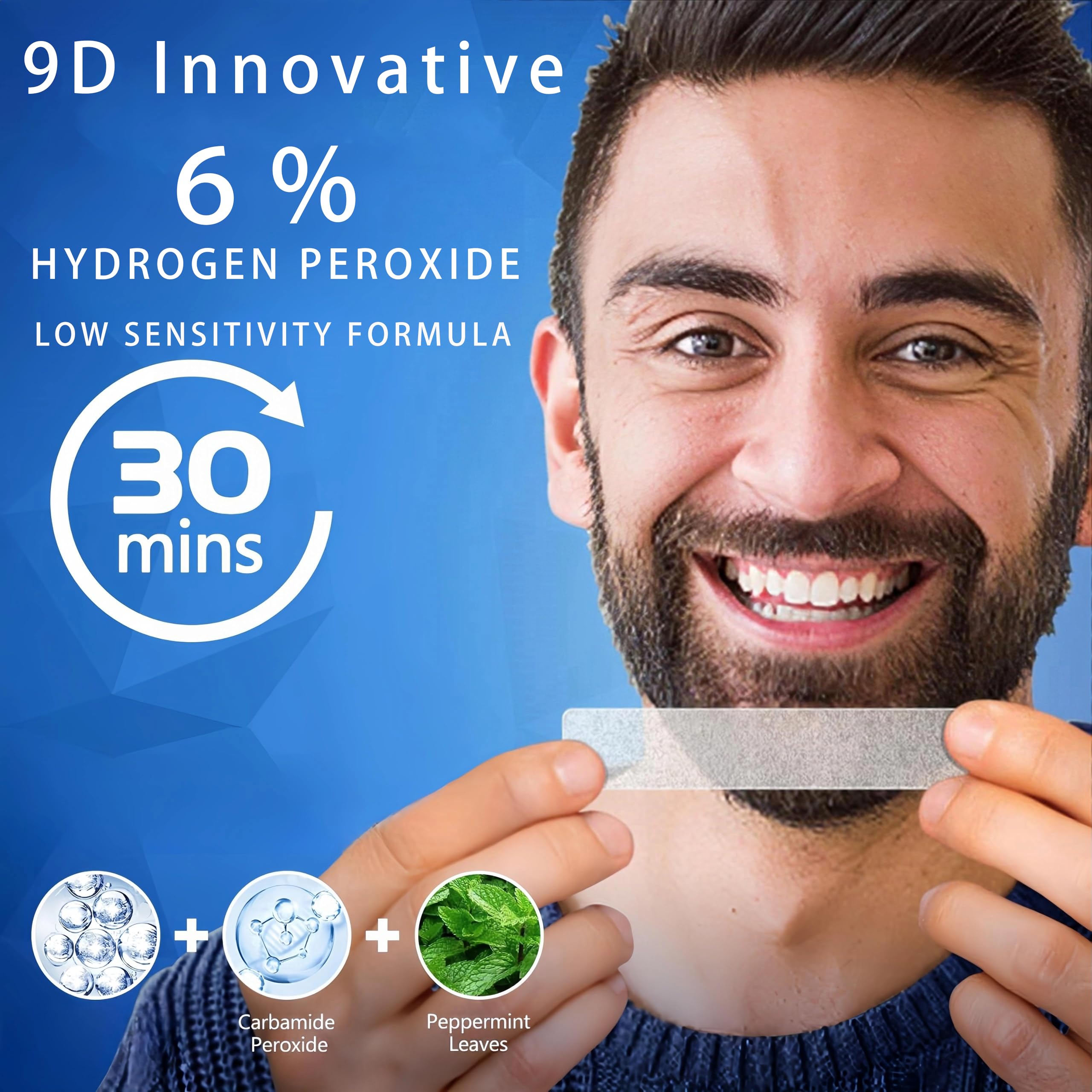 9D Sensitive Teeth Whitening Strips – Enamel-Safe, Fast Stain Removal for Coffee Drinkers & Smokers | 21 Pairs (42 Strips)