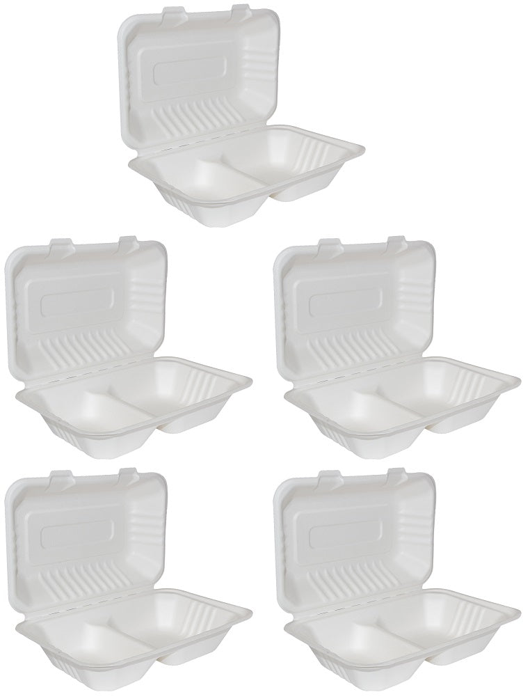 5 x Bagasse Meal Box 2 Compartment  9 X 6