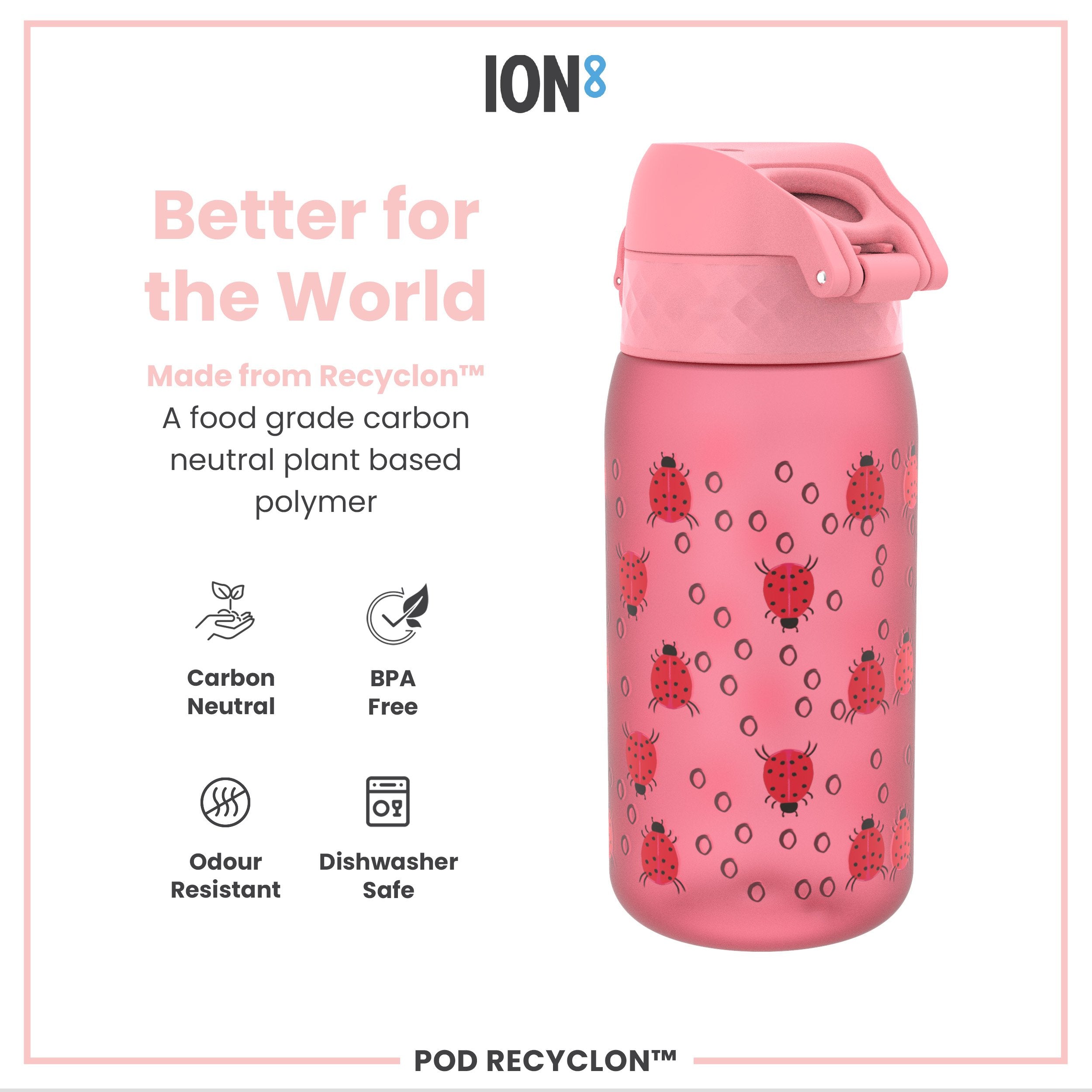 Leak Proof Kids' Water Bottle, Recyclon, Ladybugs, 350ml (12oz)