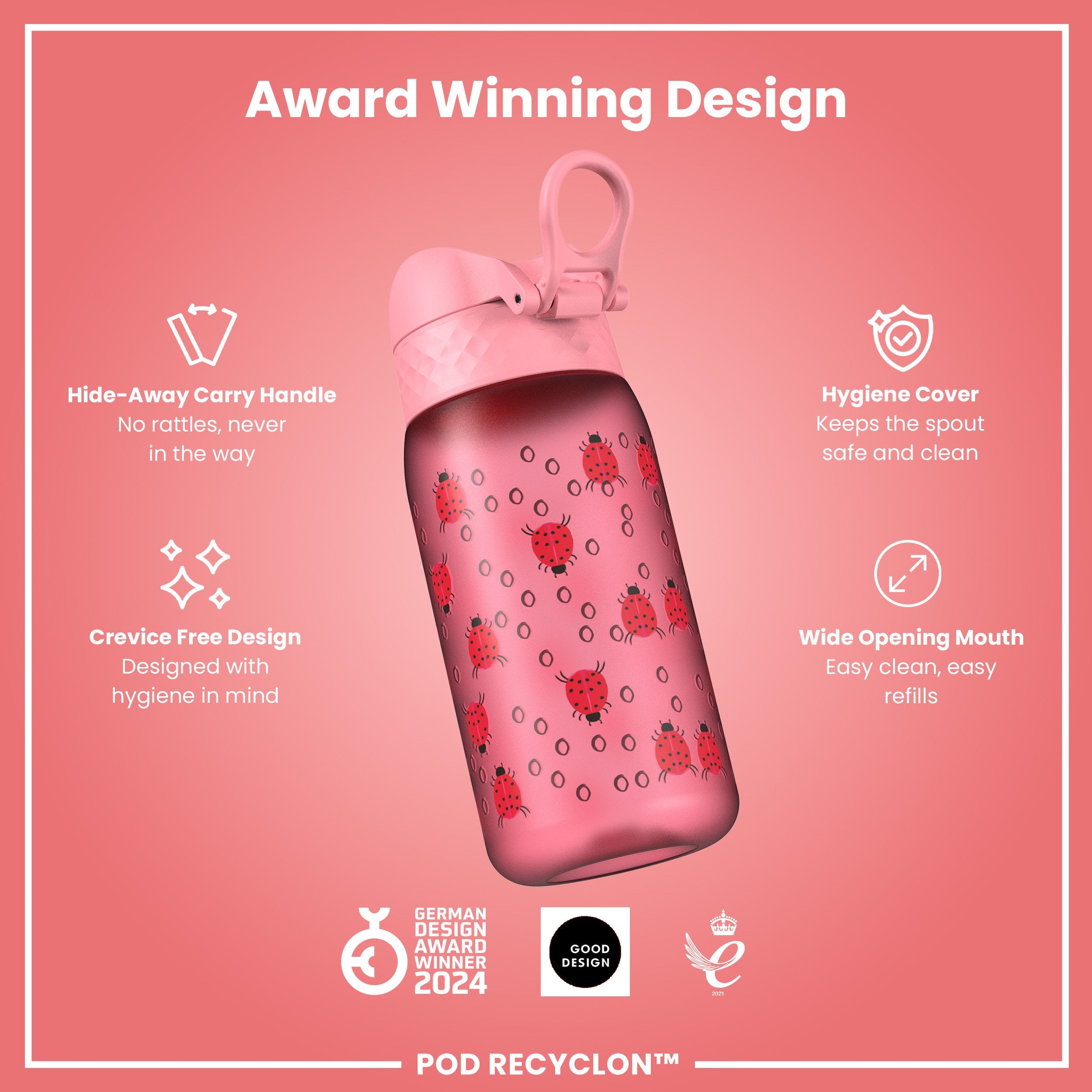 Leak Proof Kids' Water Bottle, Recyclon, Ladybugs, 350ml (12oz)
