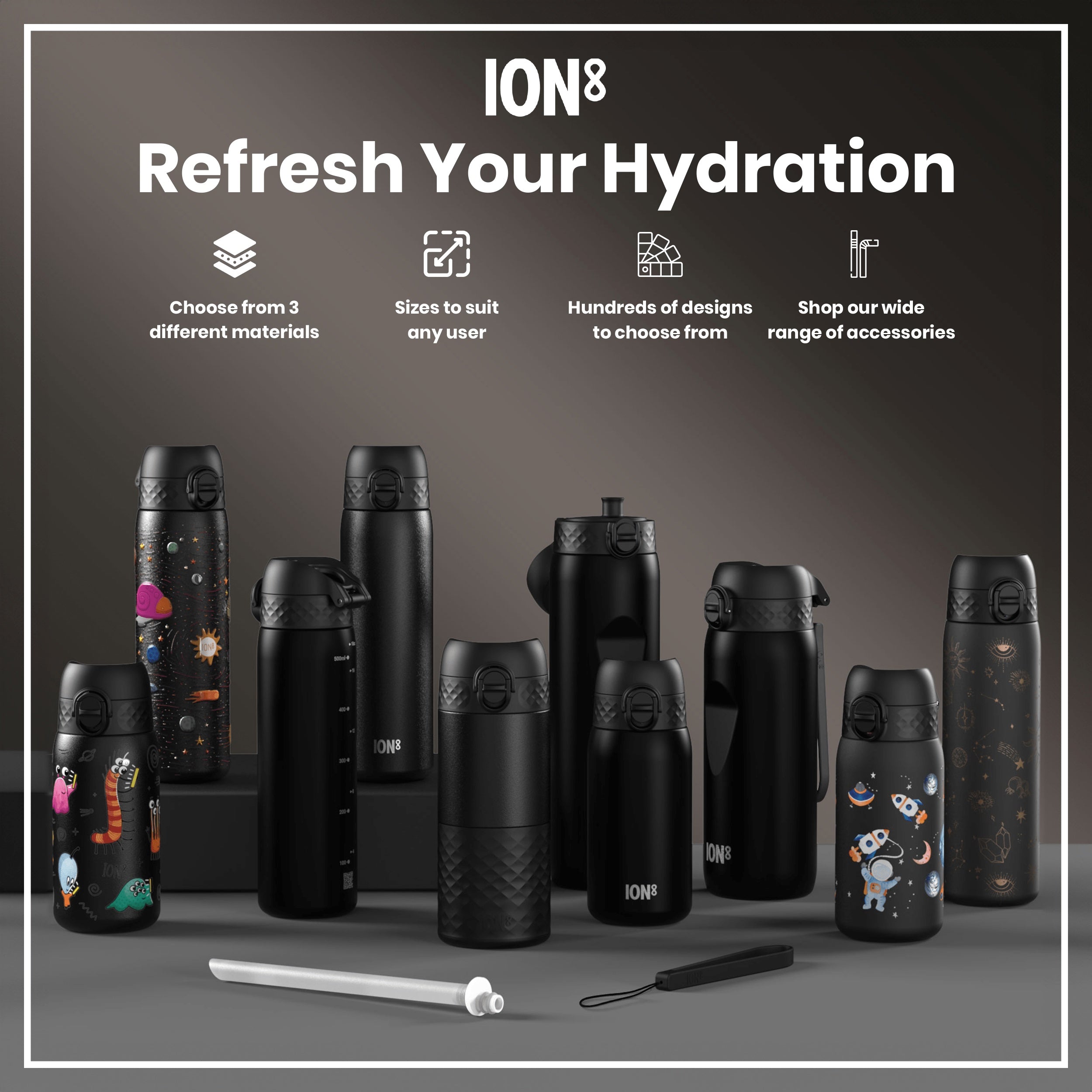 Leak Proof Thermal Steel Water Bottle, Insulated, Black, 320ml (11oz)