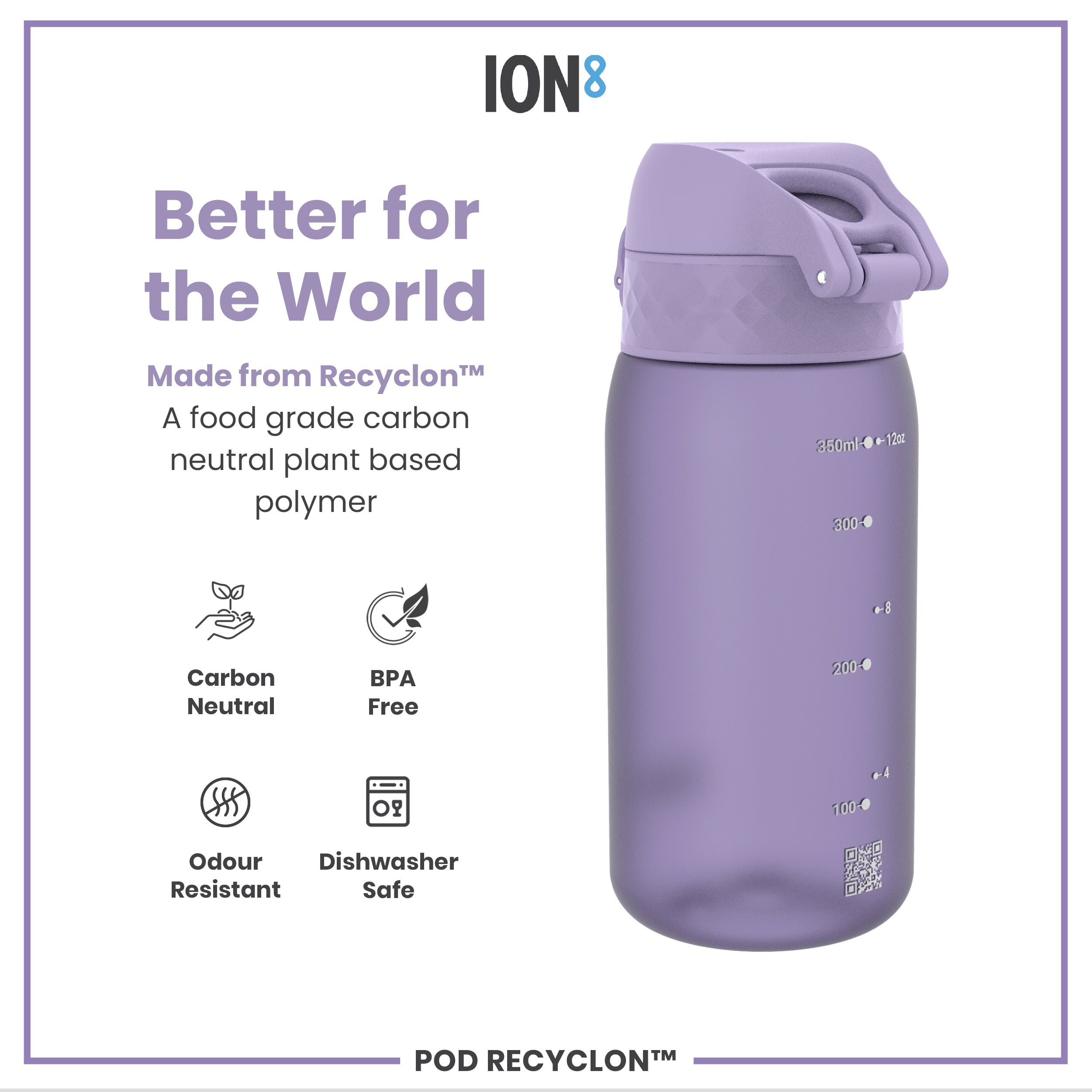 Leak Proof Kids' Water Bottle, Recyclon, Light Purple, 350ml (12oz)