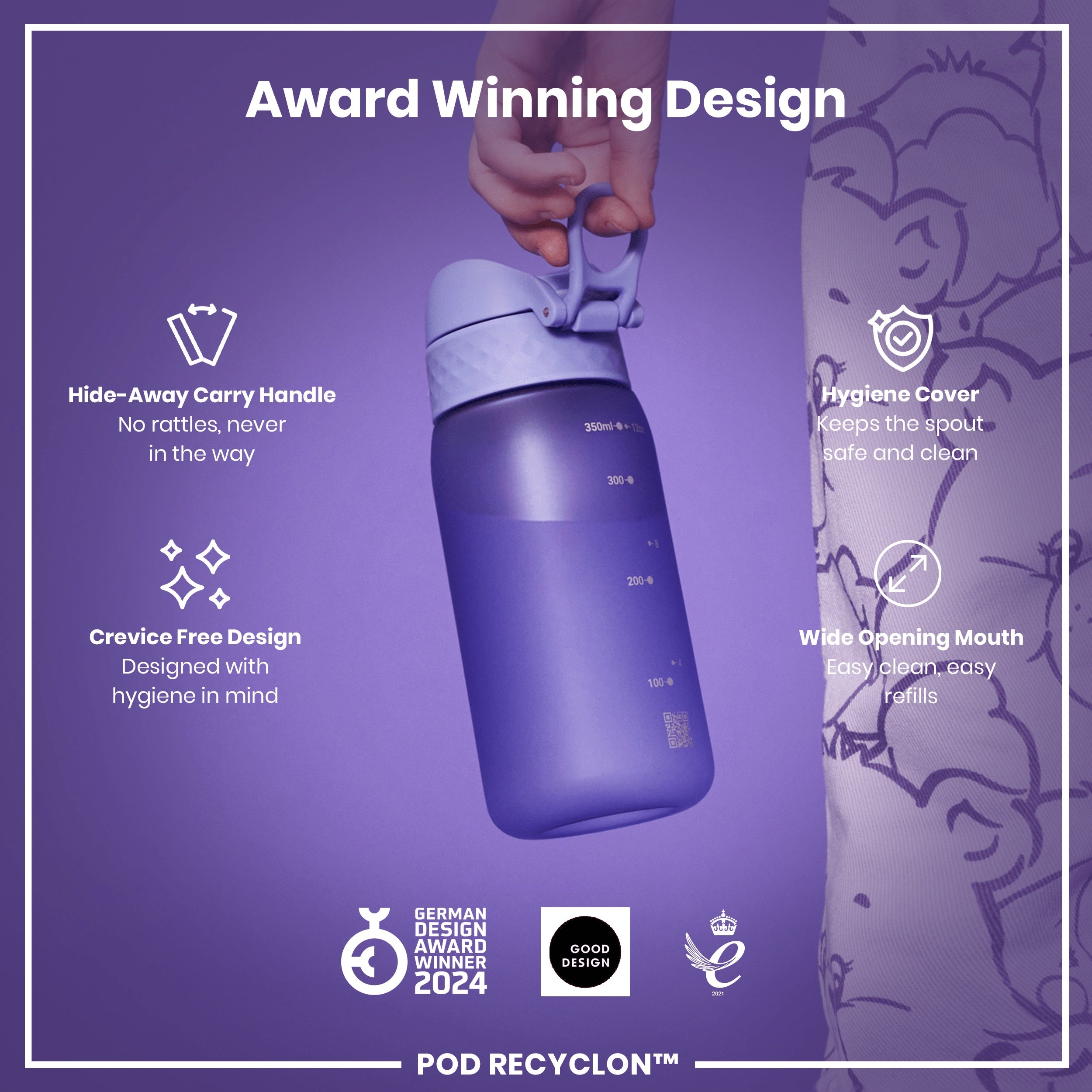 Leak Proof Kids' Water Bottle, Recyclon, Light Purple, 350ml (12oz)