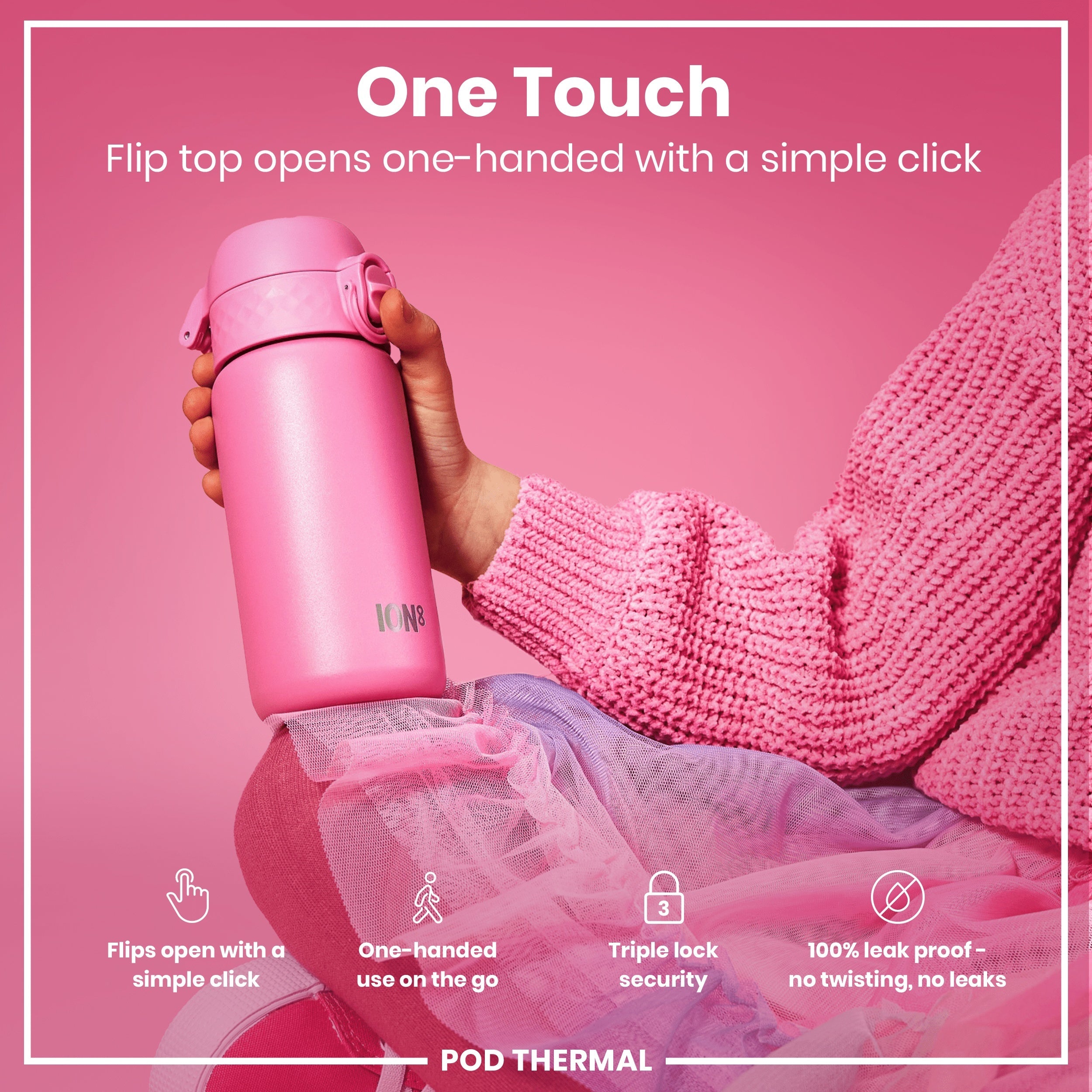 Leak Proof Thermal Steel Water Bottle, Insulated, Rose Bloom, 320ml (11oz)