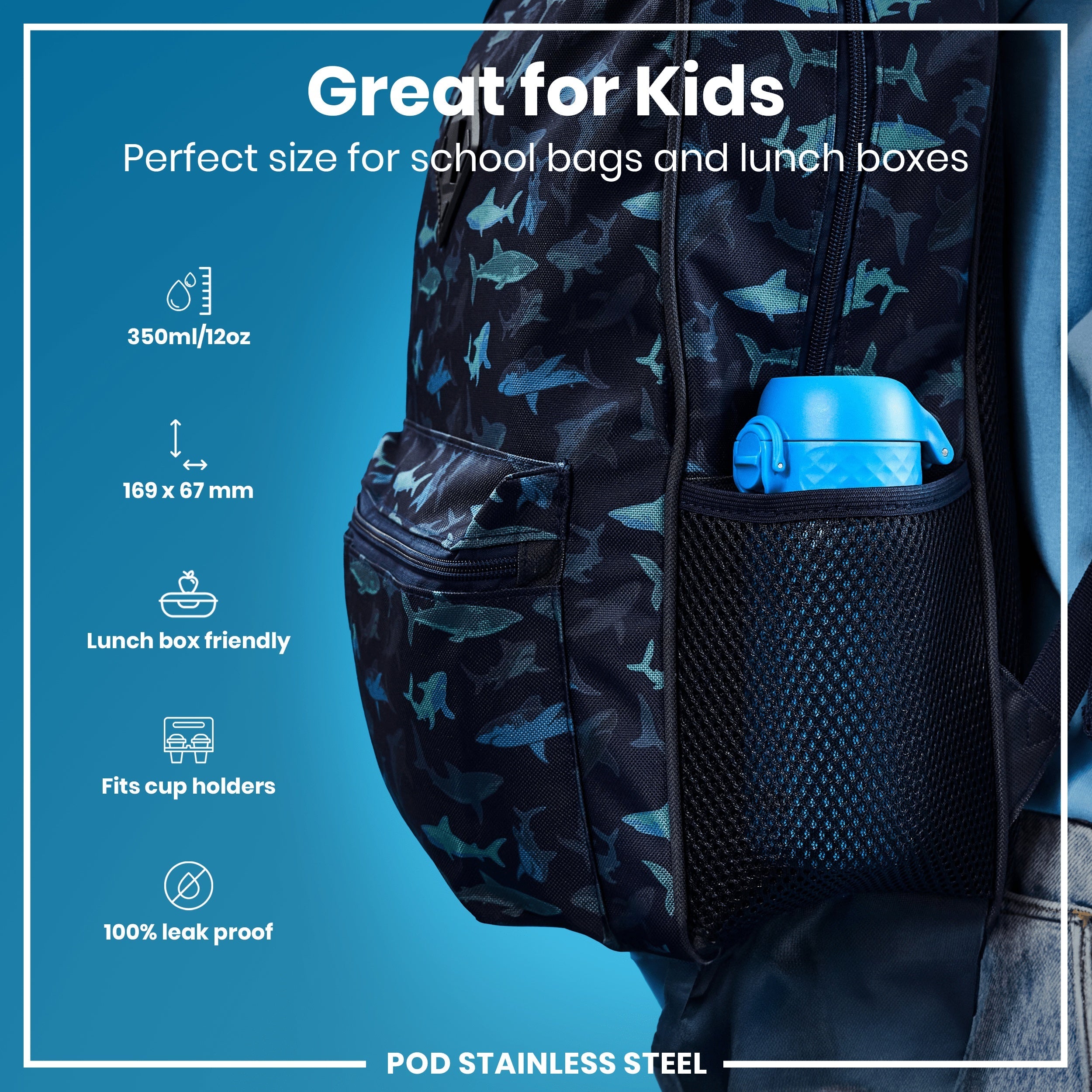 Leak Proof Water Bottle, Stainless Steel, Blue, 400ml (13oz)