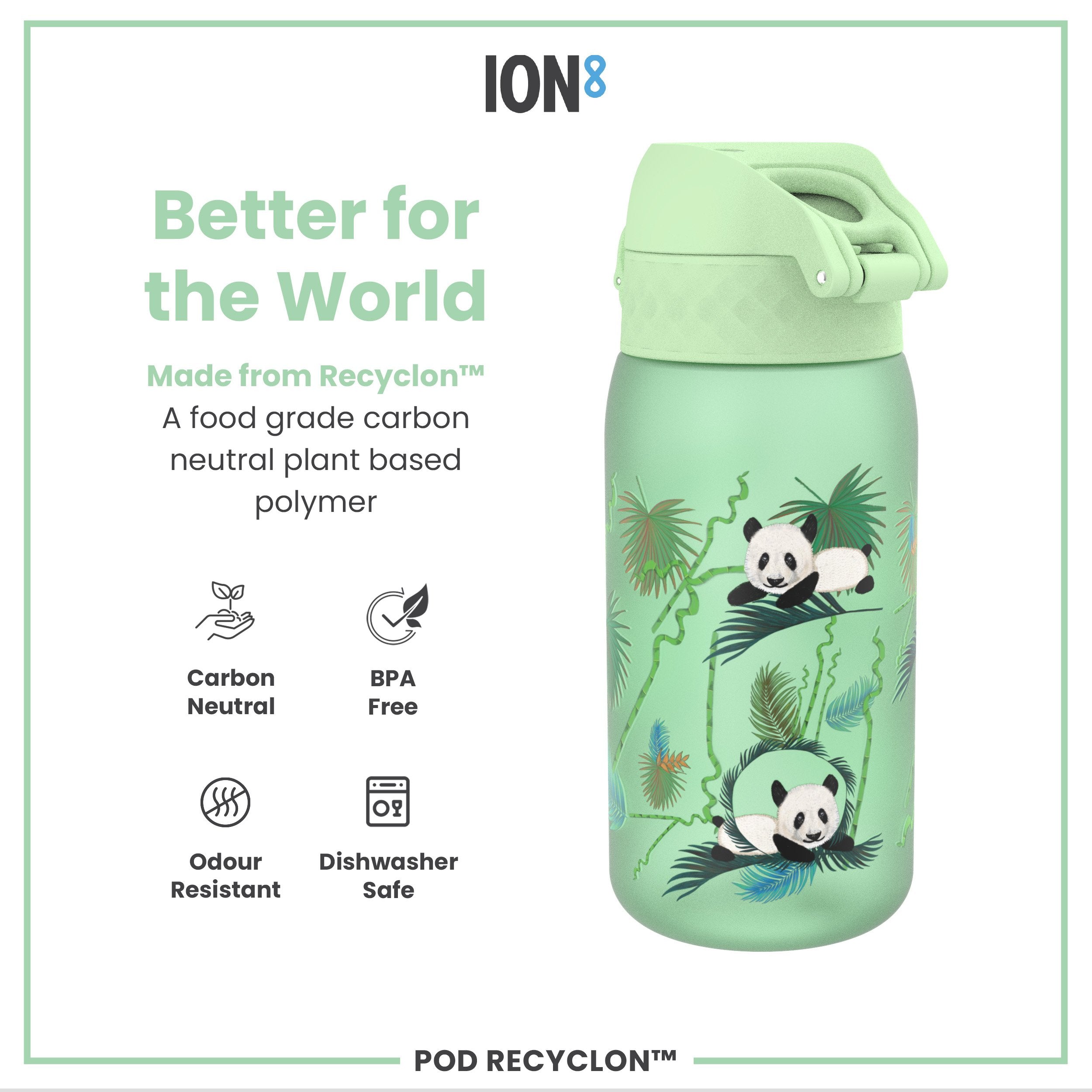 Leak Proof Kids' Water Bottle, Recyclon, Pandas, 350ml (12oz)