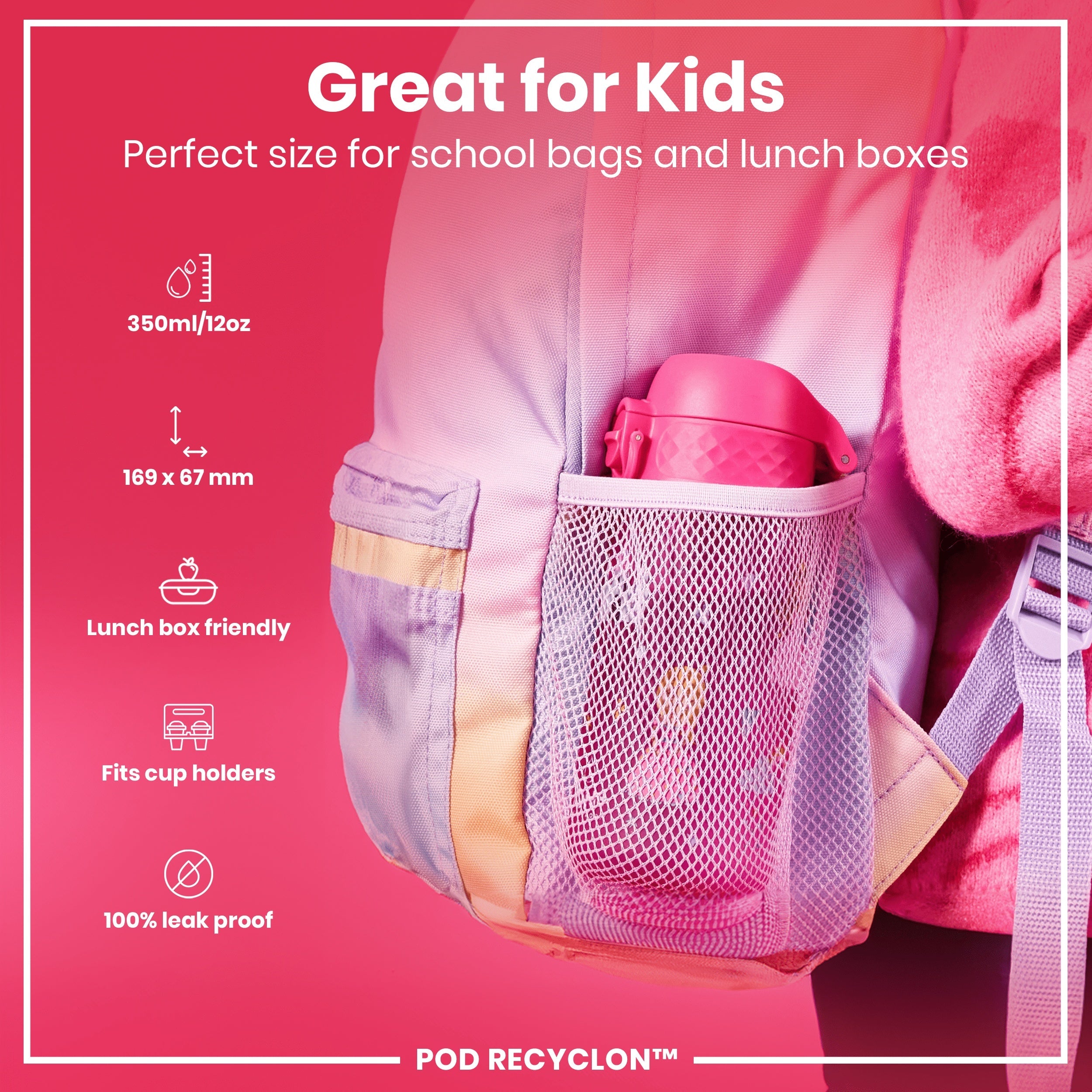 Leak Proof Kids Water Bottle, Recyclon, Princess, 350ml (12oz)