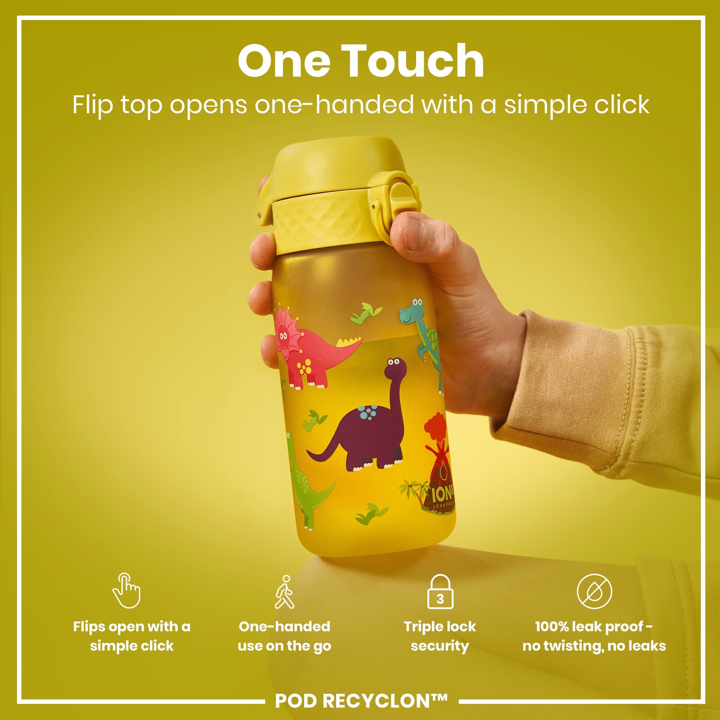 Leak Proof Kids Water Bottle, Recyclon, Dinosaur, 350ml (12oz)