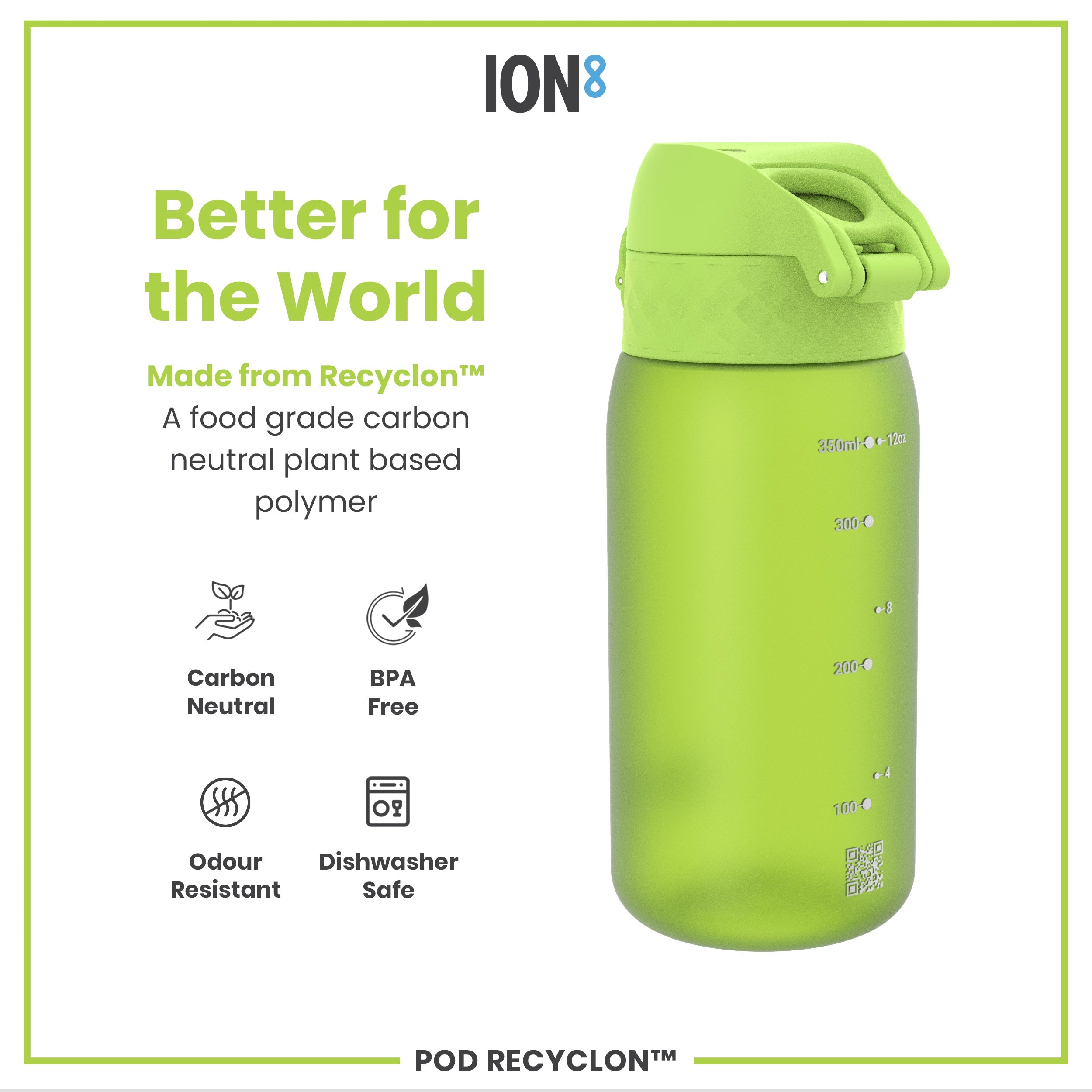 Leak Proof Kids Water Bottle, Recyclon, Green, 350ml (12oz)
