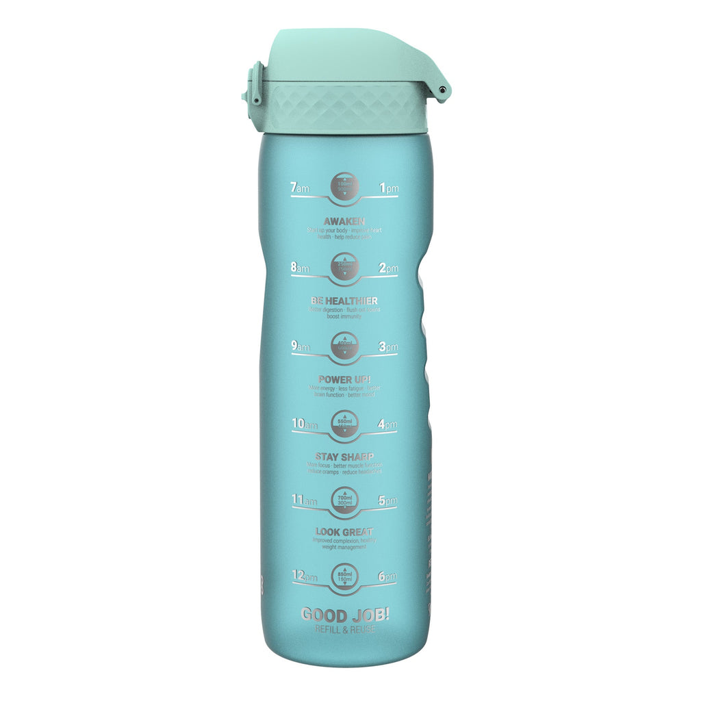 Leak Proof 1 Litre Water Bottle with Times to Drink, Recyclon, Sonic Blue, 1L