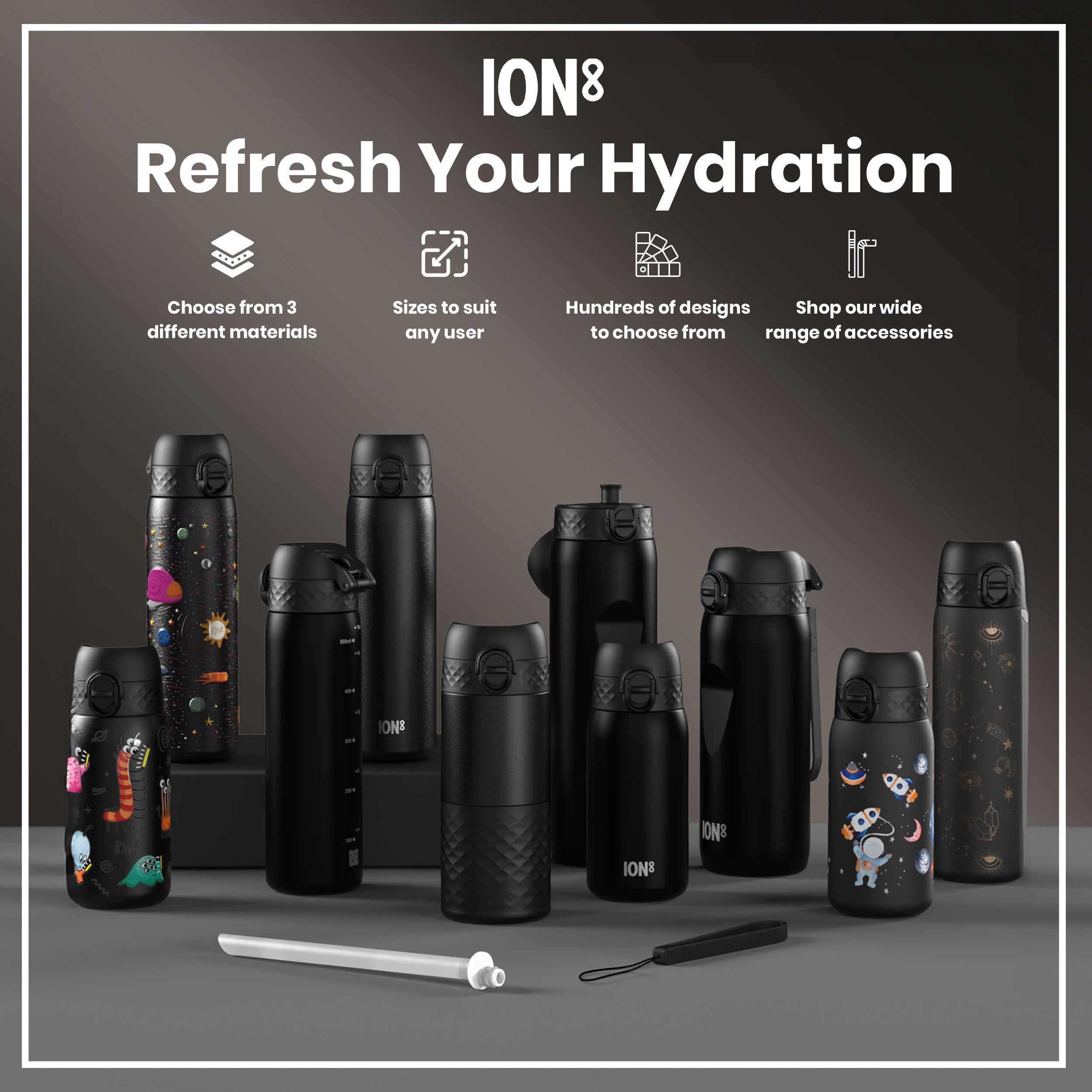 Leak Proof 1 litre Water Bottle, Recyclon, Black, 1L