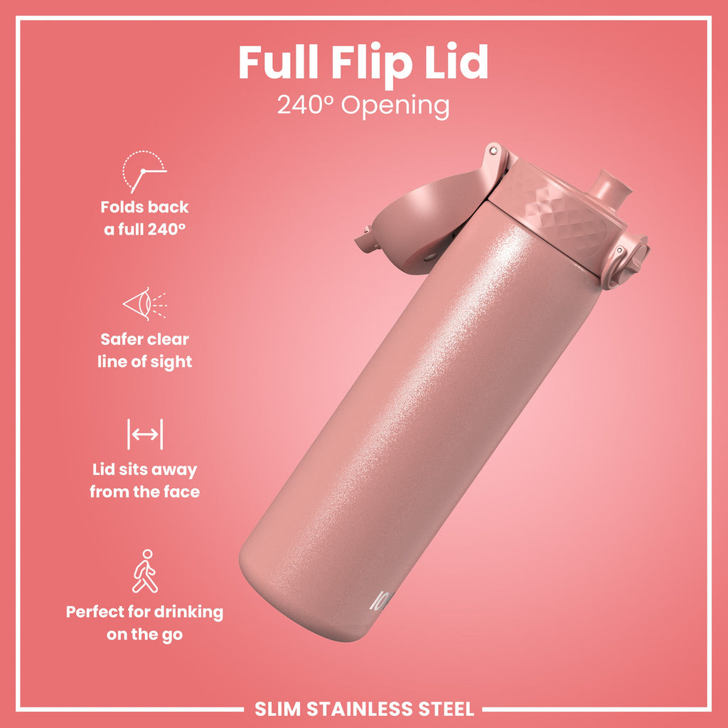 Leak Proof Slim Water Bottle, Stainless Steel, Ash Rose, 600ml (20oz)