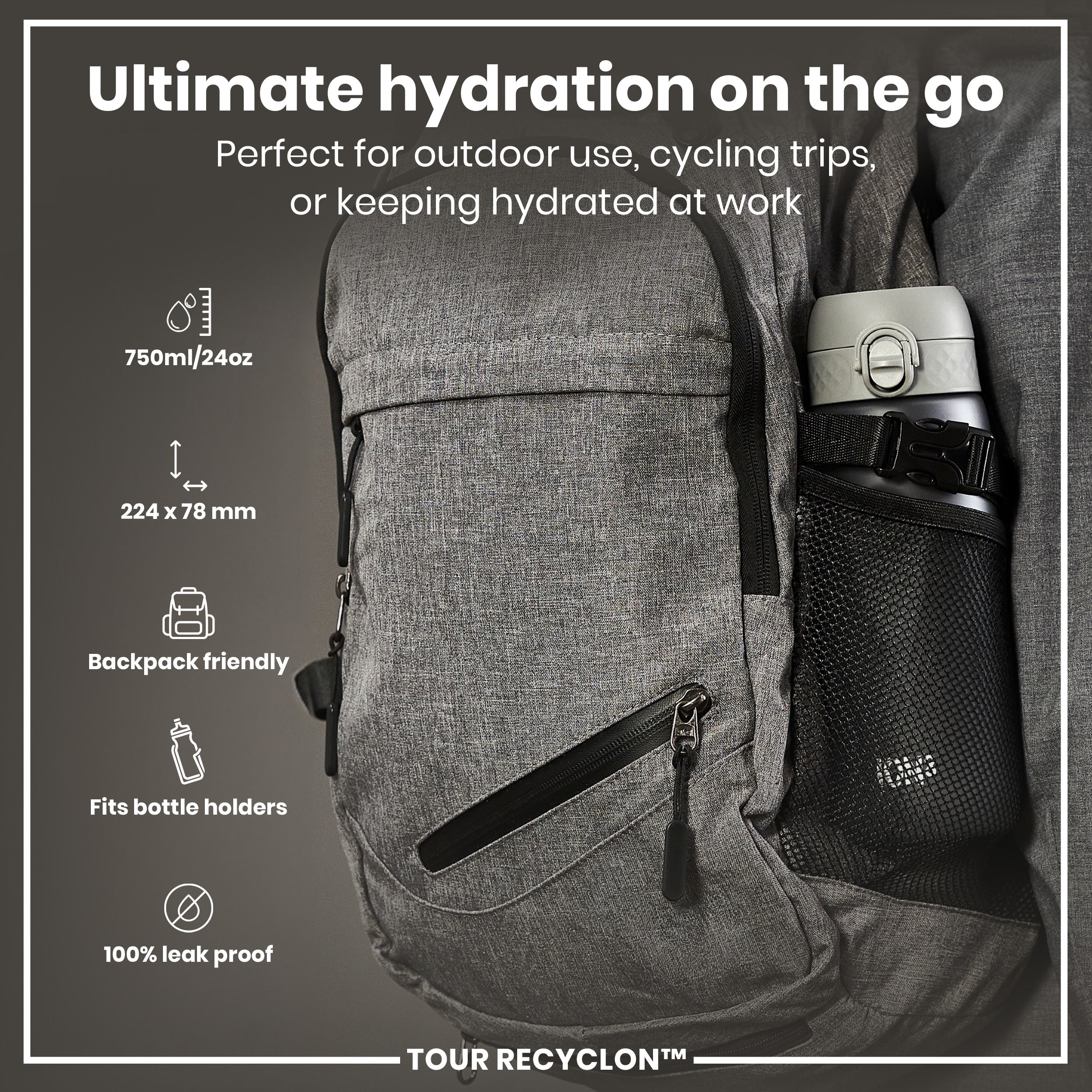 Bottle, Recyclon, Grey, 750ml