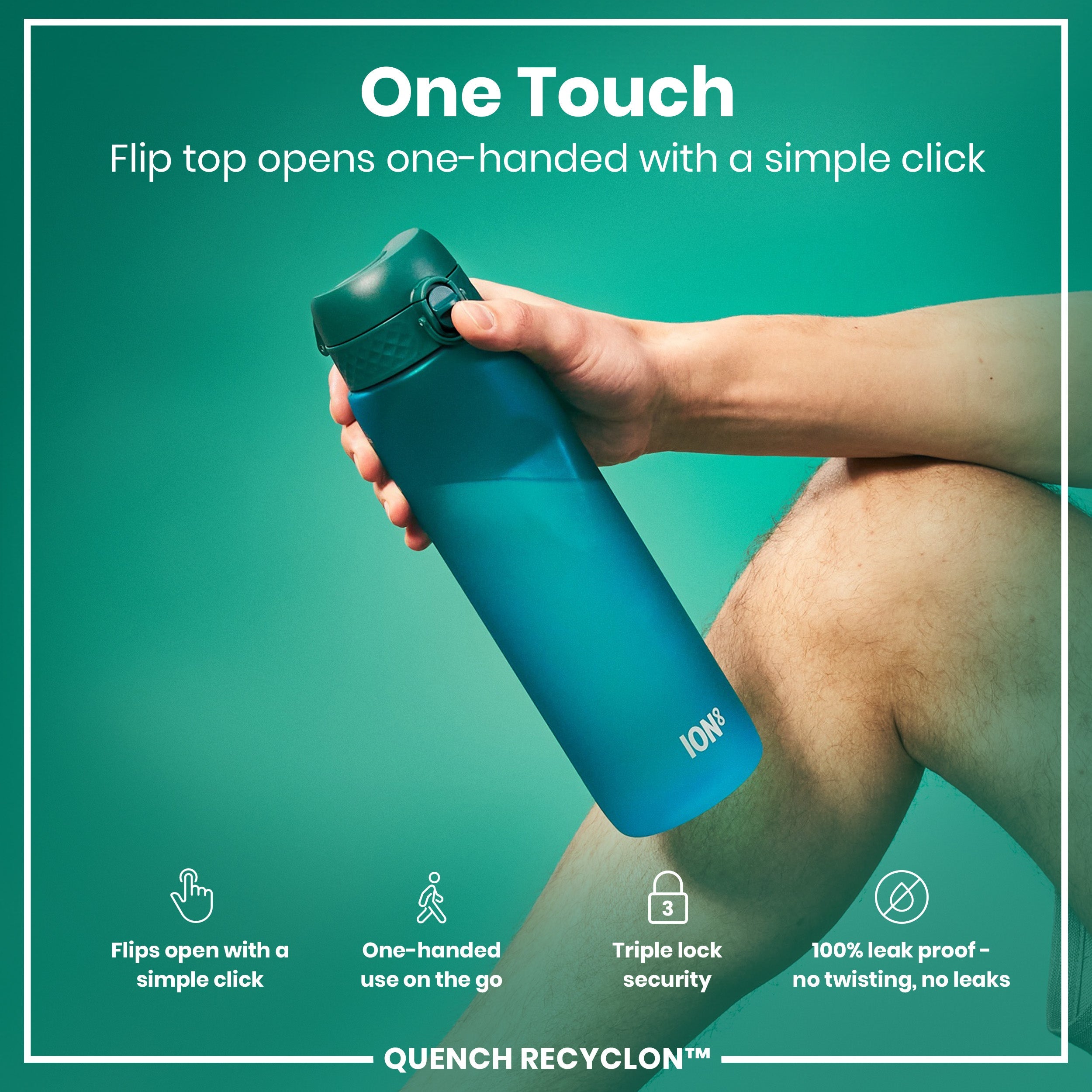 Leak Proof 1 litre Water Bottle, Recyclon, Aqua, 1L