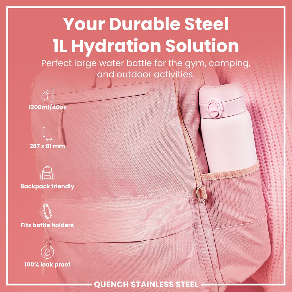 Leak Proof 1 Litre Water Bottle, Stainless Steel, Lilac Dusk, 1L