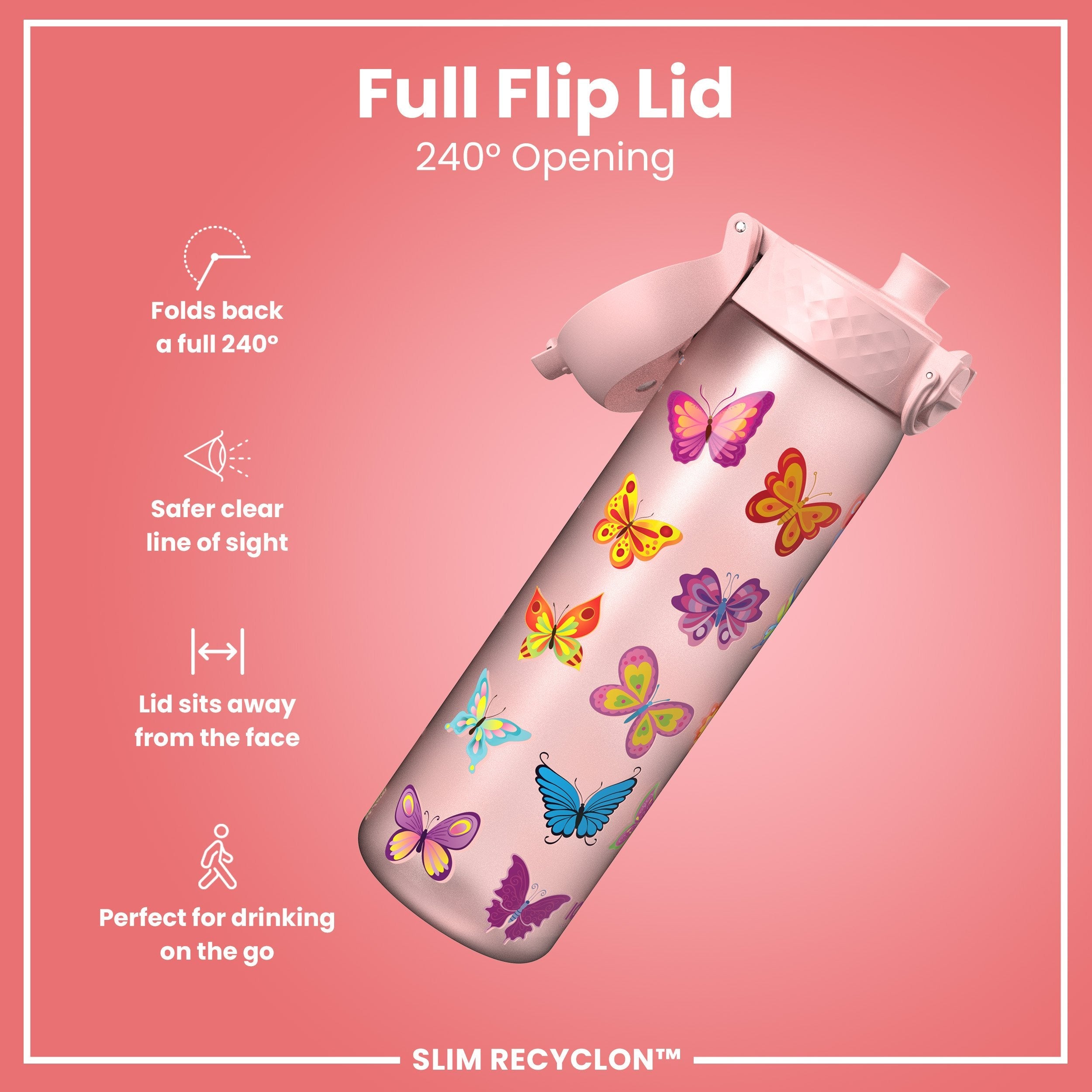 Leak Proof Slim Water Bottle, Recyclon, Butterfly, 500ml (18oz)