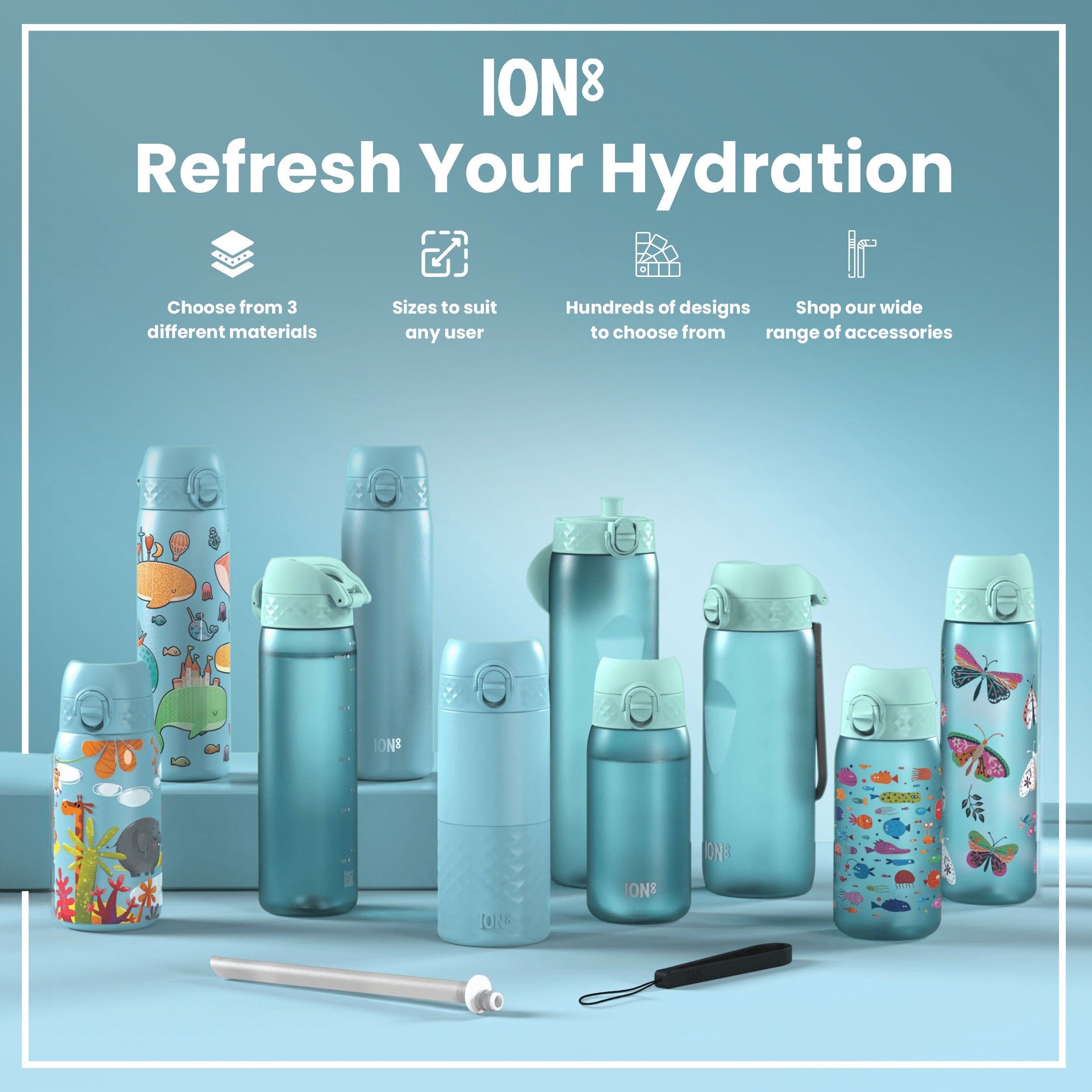 Leak Proof Slim Water Bottle, Recyclon, Sonic Blue, 500ml (18oz)